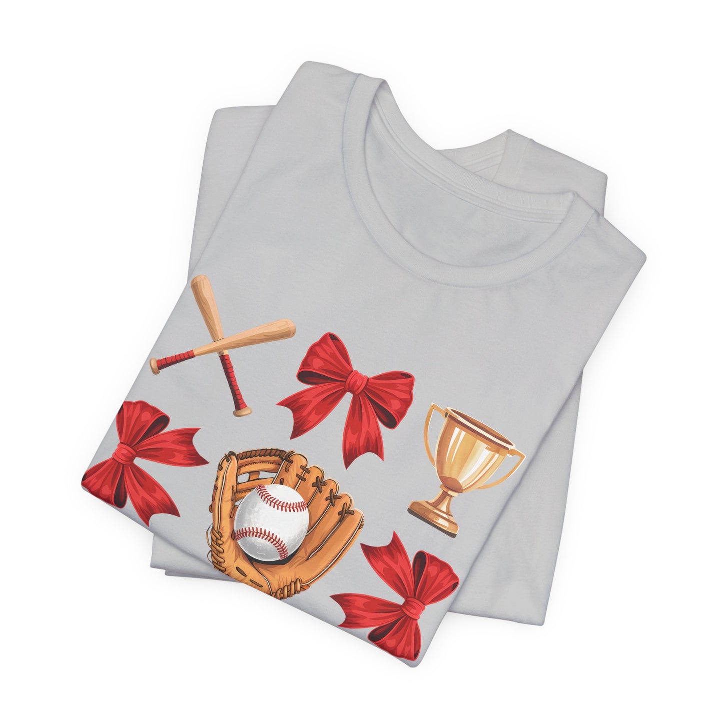 Baseball Icons Graphic Tee — Glove, Bat & Trophy Design