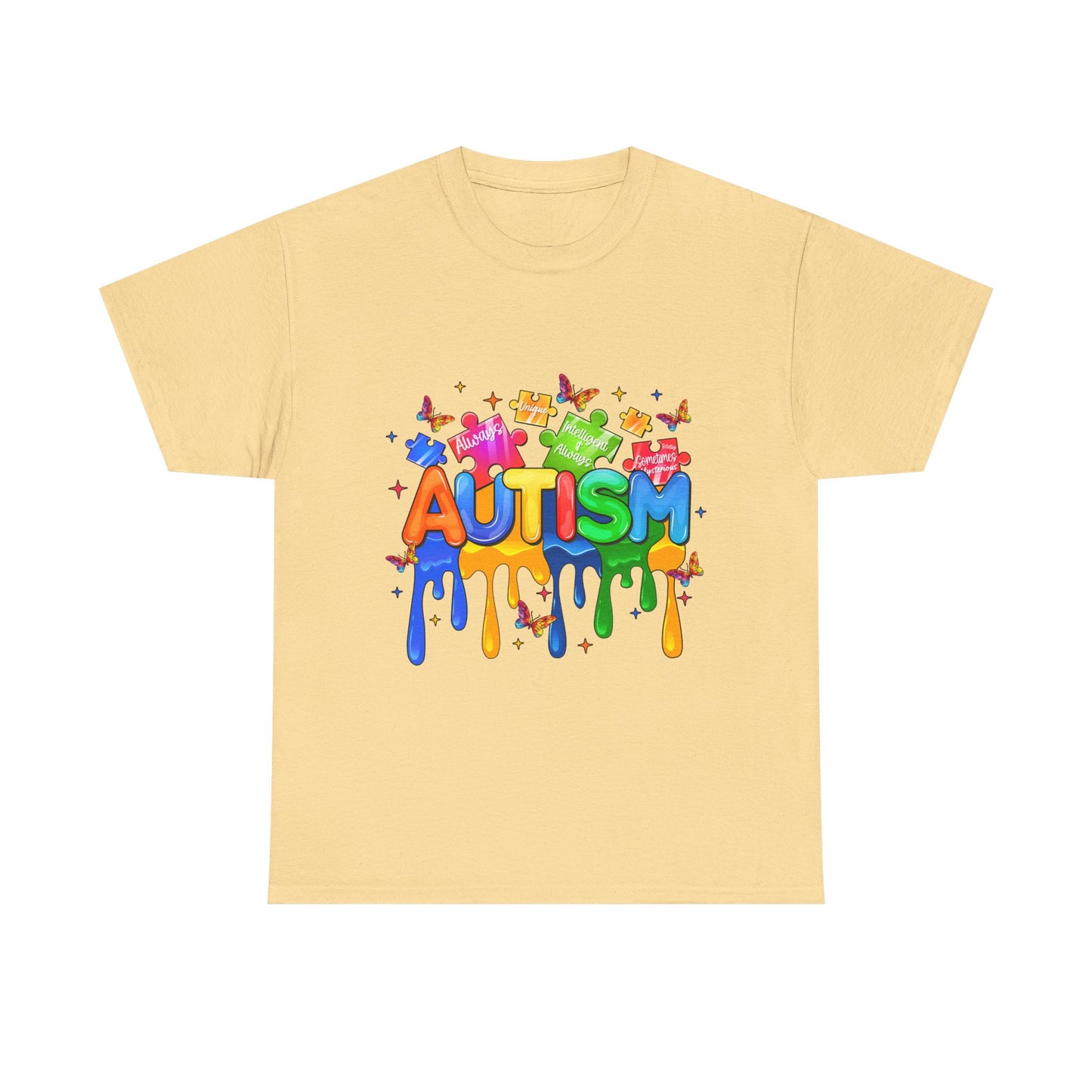 Autism Awareness Puzzle Heart T-Shirt — Colorful Drip Design