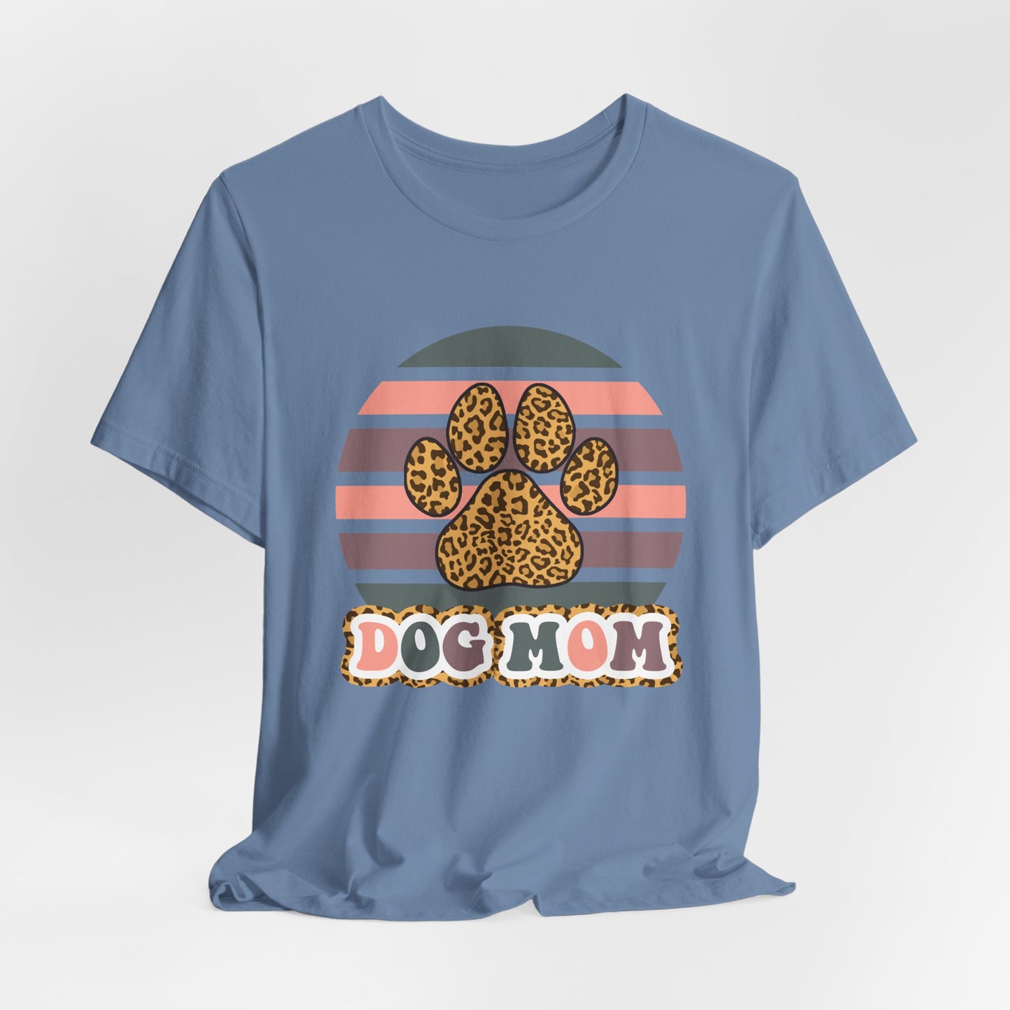Dog Mom Leopard Paw Tee — Retro Striped Pet Lover T‑Shirt