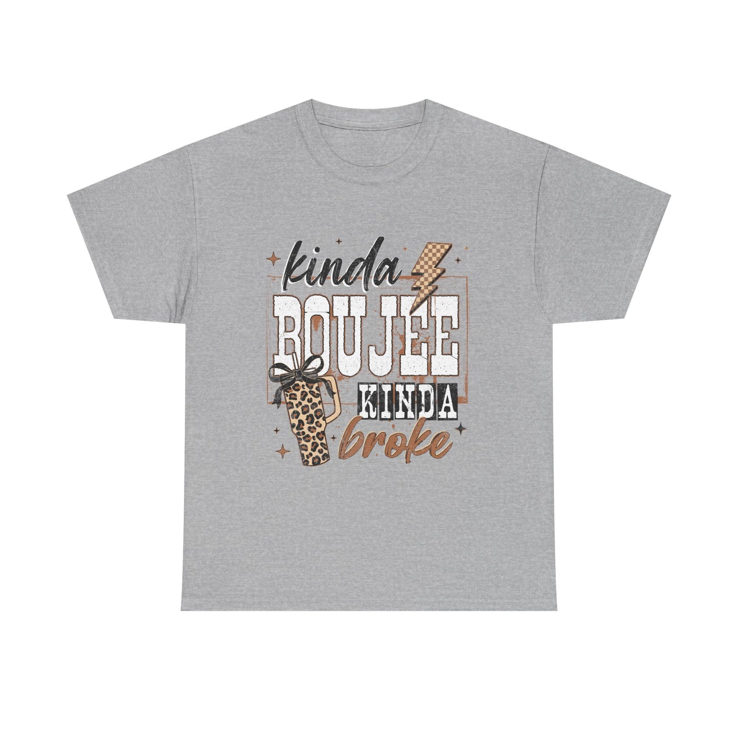 Kinda Boujee Kinda Broke Tee — Leopard Print Graphic T‑Shirt