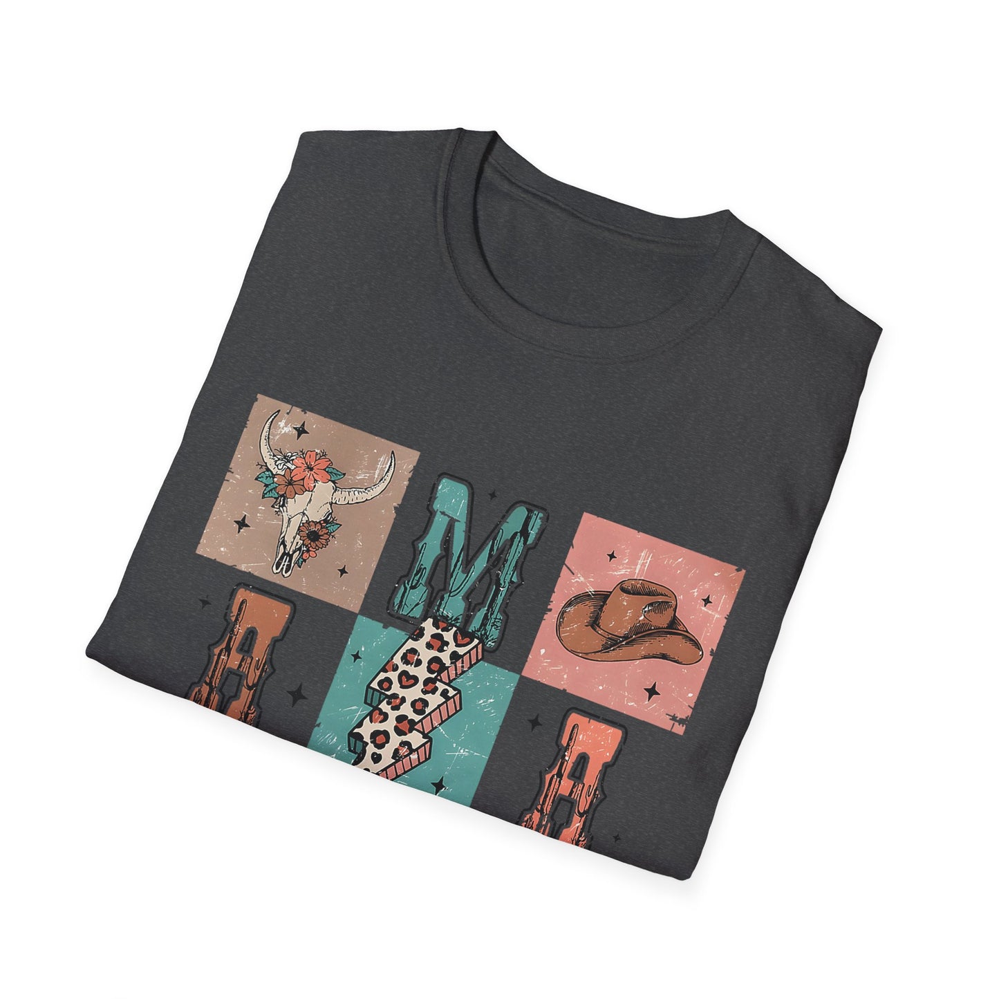 Mama Western Graphic T-Shirt — Cowgirl Boots, Hat & Floral Block Design