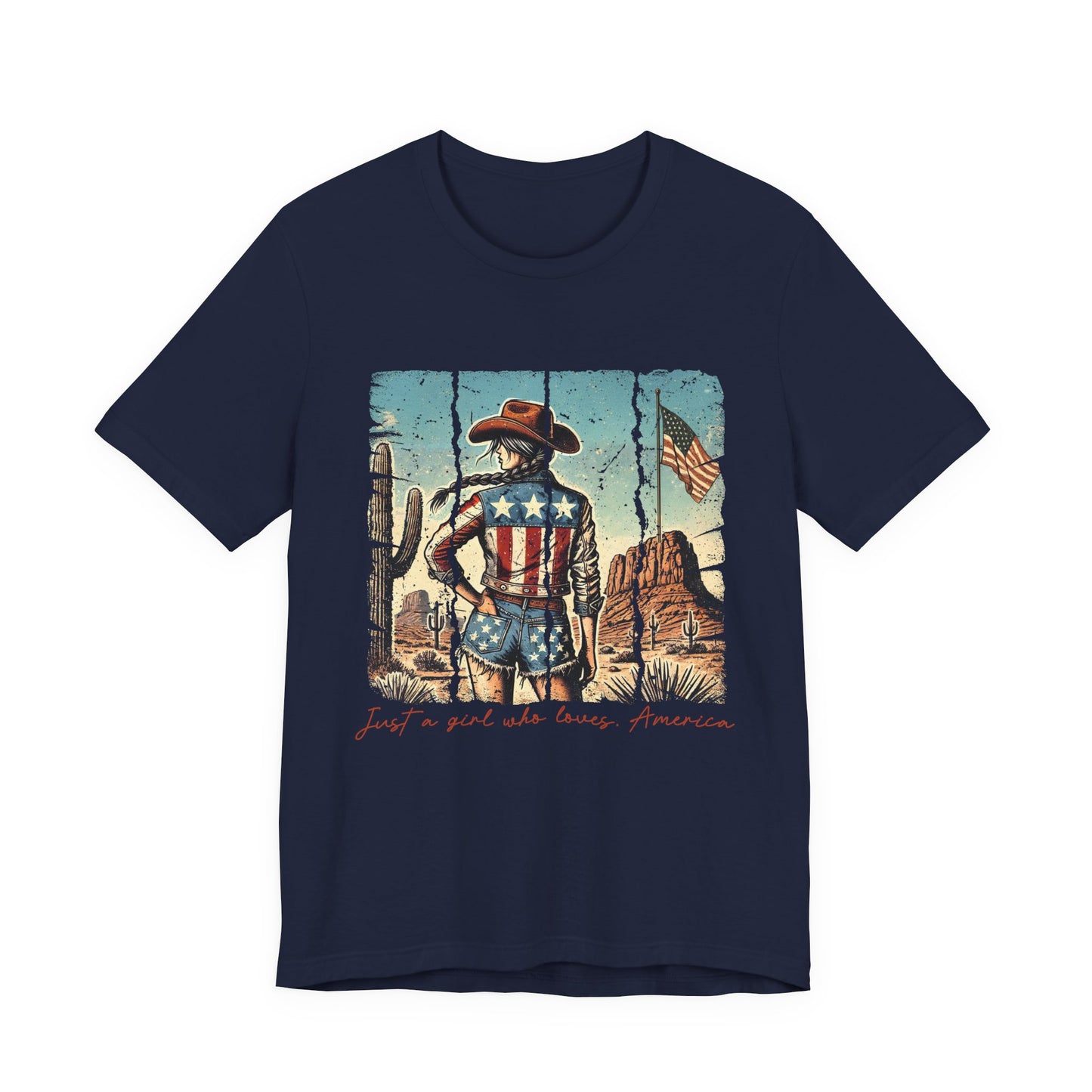 Patriotic Cowgirl Tee — "Just a Girl Who Loves America"