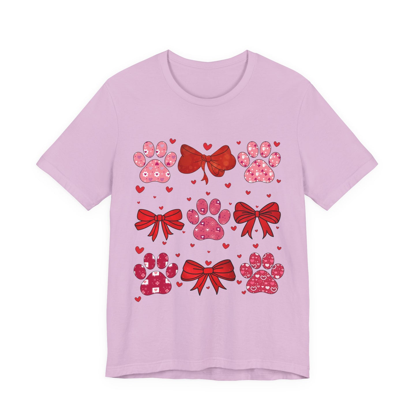 Valentine Paw Prints T‑Shirt — Cute Red Bows & Hearts Pet Lover Tee