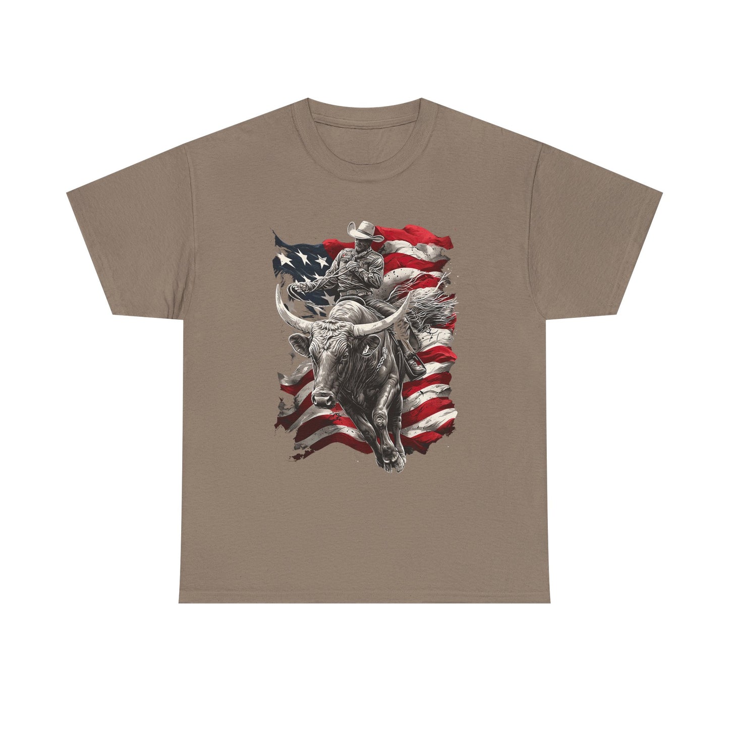 American Rodeo Bull Rider T-Shirt — Patriotic Flag Western Tee