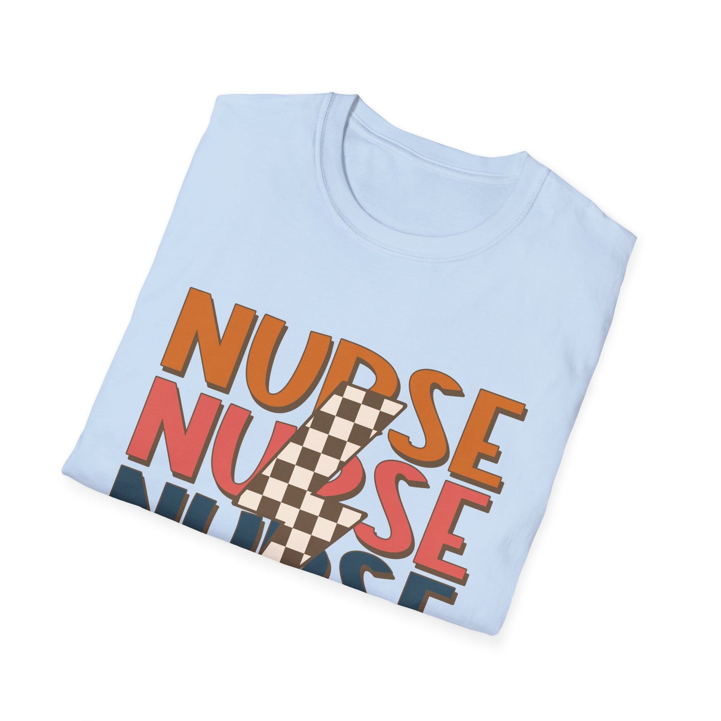 Nurse Retro Stripe T-Shirt — Vintage Checkerboard Scrub Tee for Nurses