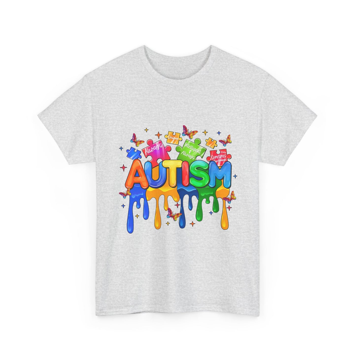 Autism Awareness Puzzle Heart T-Shirt — Colorful Drip Design
