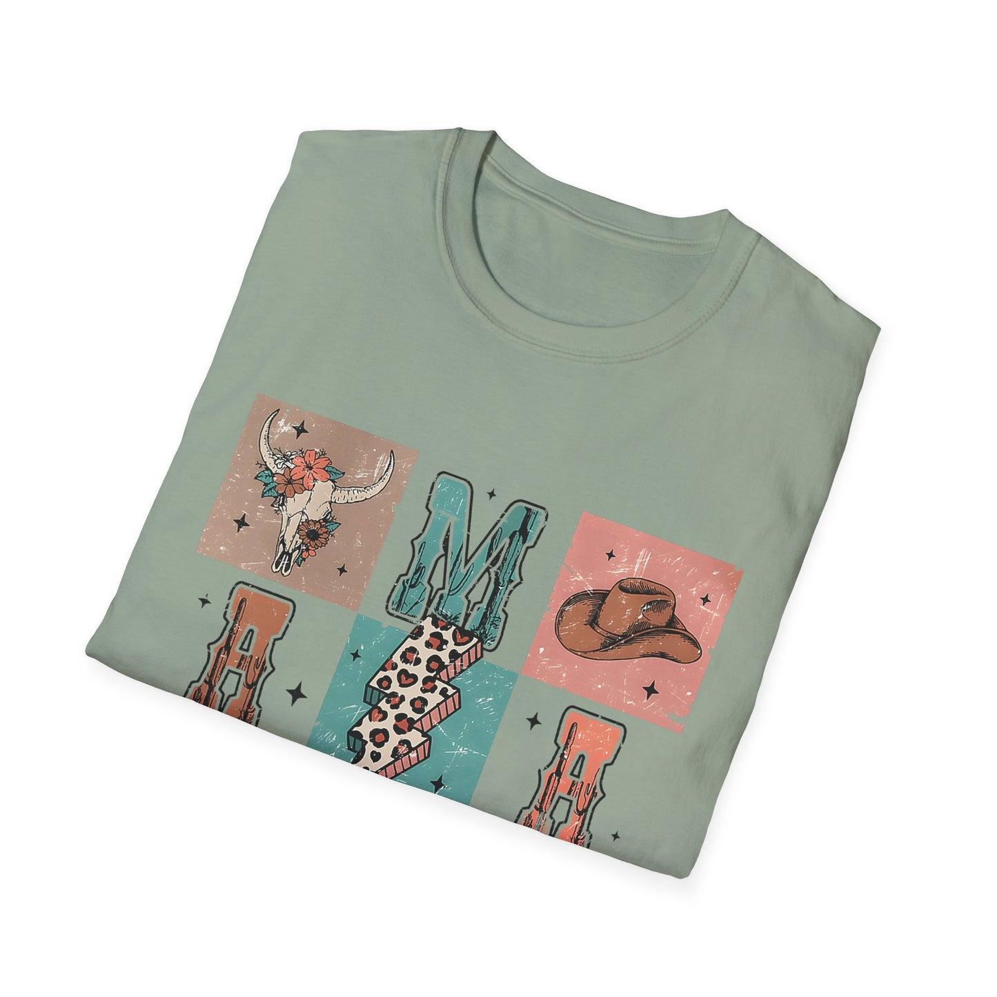 Mama Western Graphic T-Shirt — Cowgirl Boots, Hat & Floral Block Design