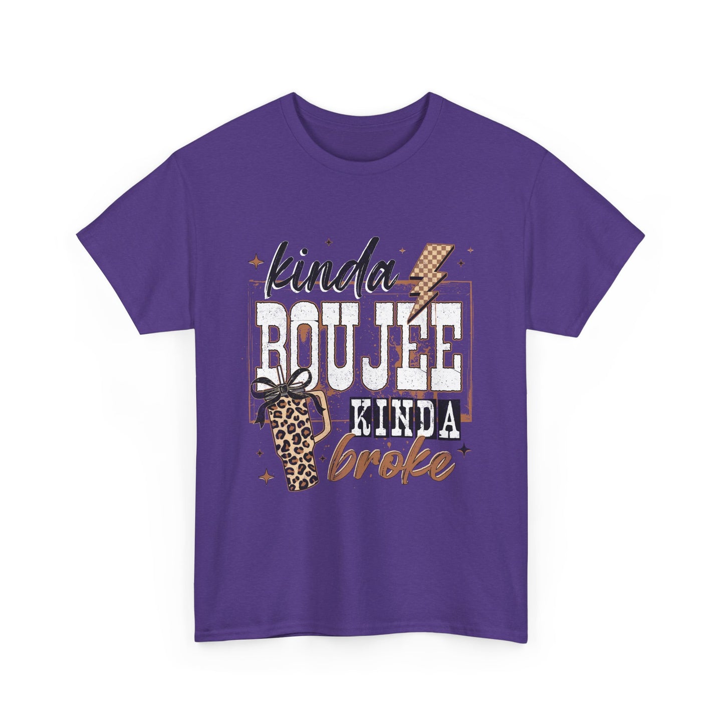 Kinda Boujee Kinda Broke Tee — Leopard Print Graphic T‑Shirt