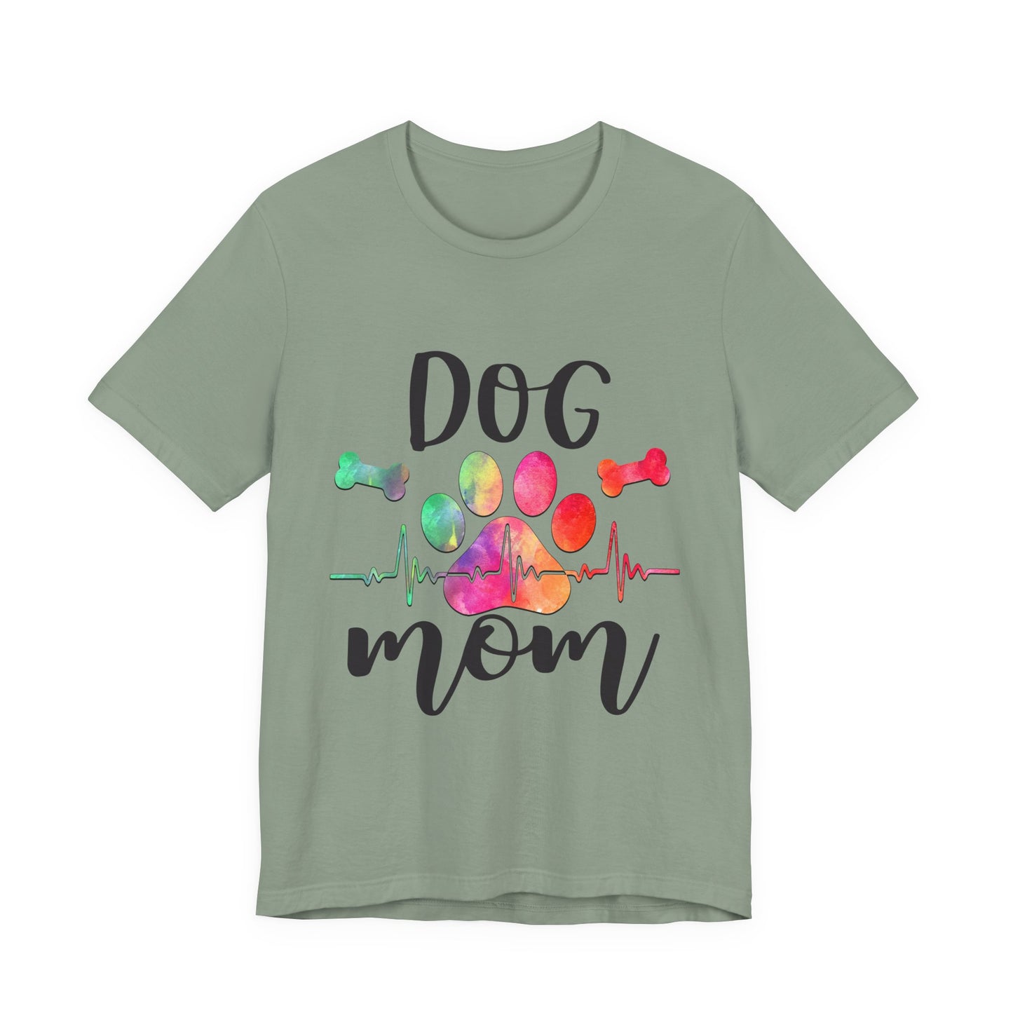Dog Mom T-Shirt — Colorful Paw & Heartbeat Graphic Tee