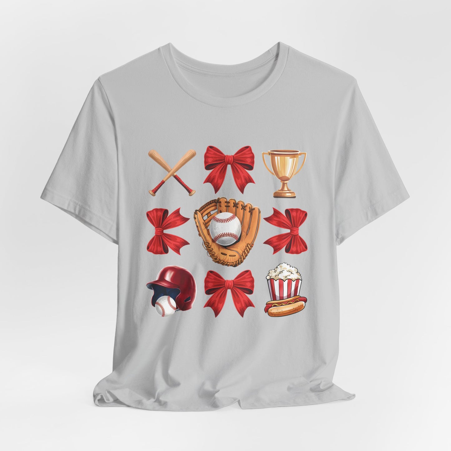 Baseball Icons Graphic Tee — Glove, Bat & Trophy Design