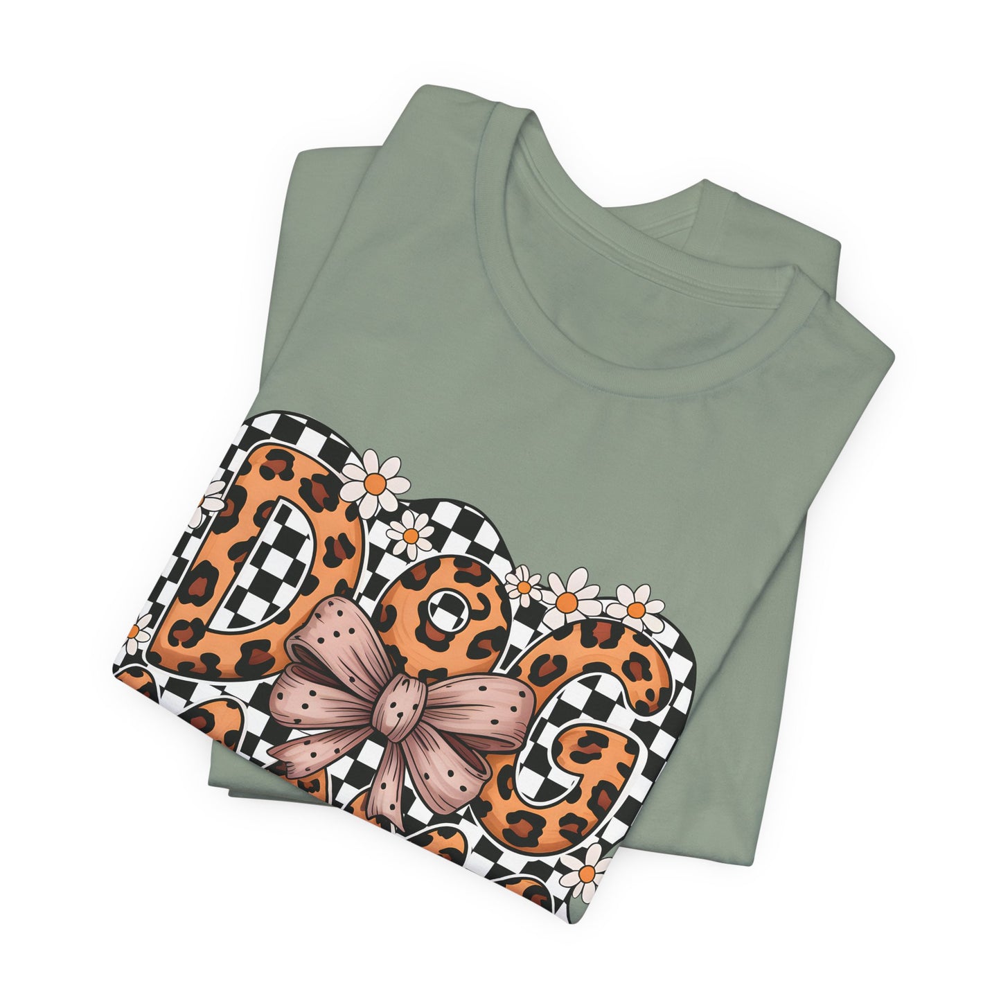 Dog Mama Leopard Print Tee — Floral Bow Pet Lover T‑Shirt