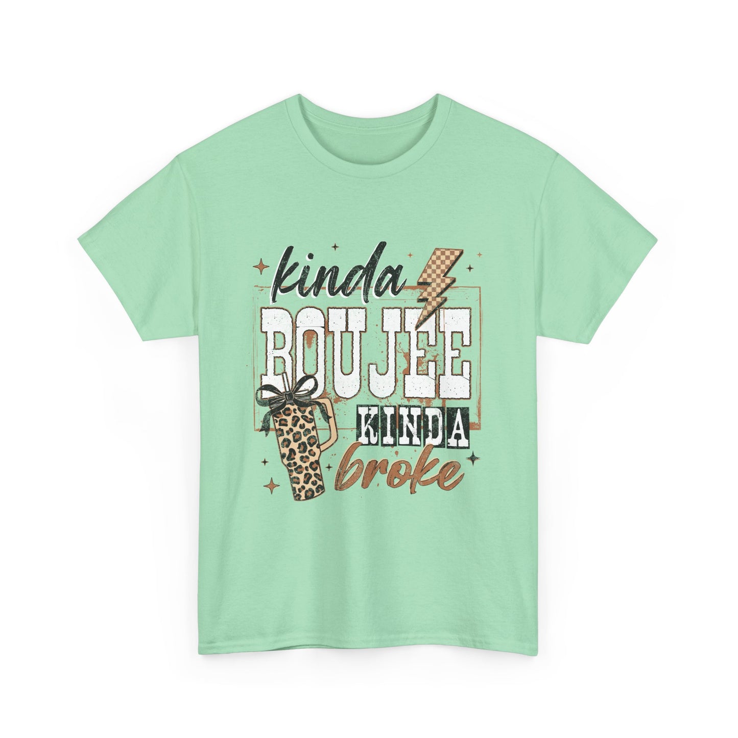 Kinda Boujee Kinda Broke Tee — Leopard Print Graphic T‑Shirt