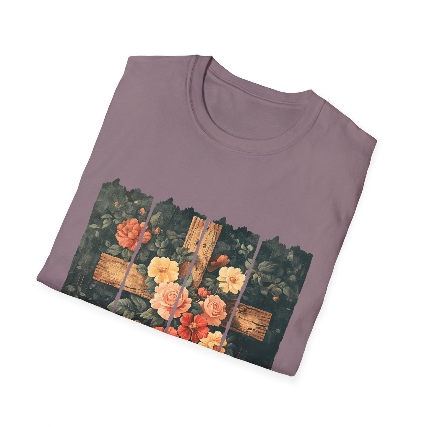 Floral Wooden Cross T-Shirt — Roses & Faith Christian Graphic Tee