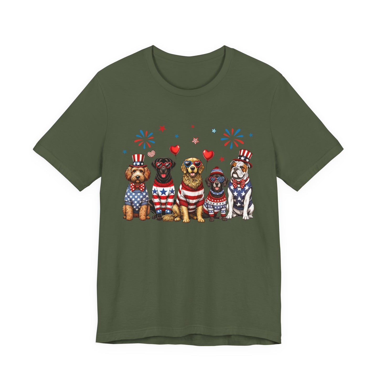 Patriotic Dogs T‑Shirt — 4th of July American Flag Pups Tee