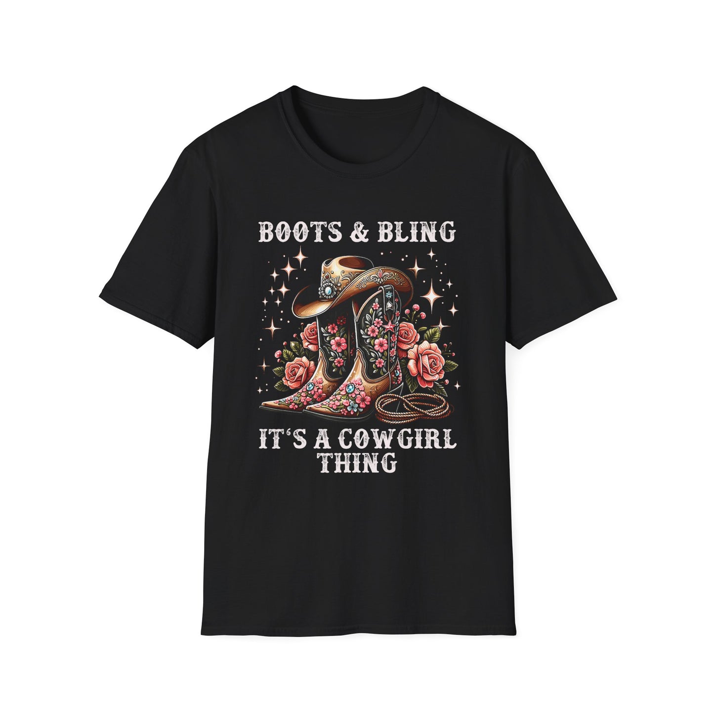Cowgirl T-Shirt — "Boots & Bling" Floral Western Tee
