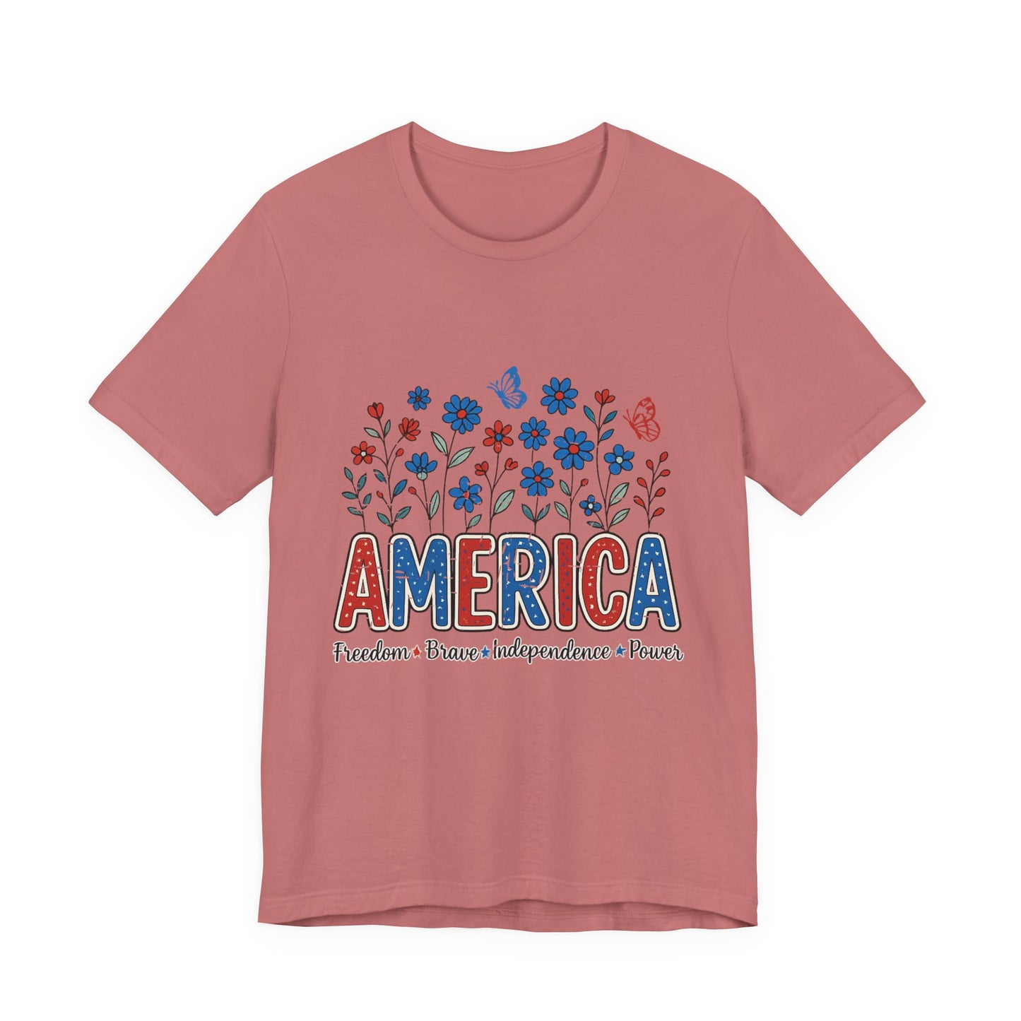 America Floral Tee — Patriotic Freedom, Bravery & Independence T-Shirt