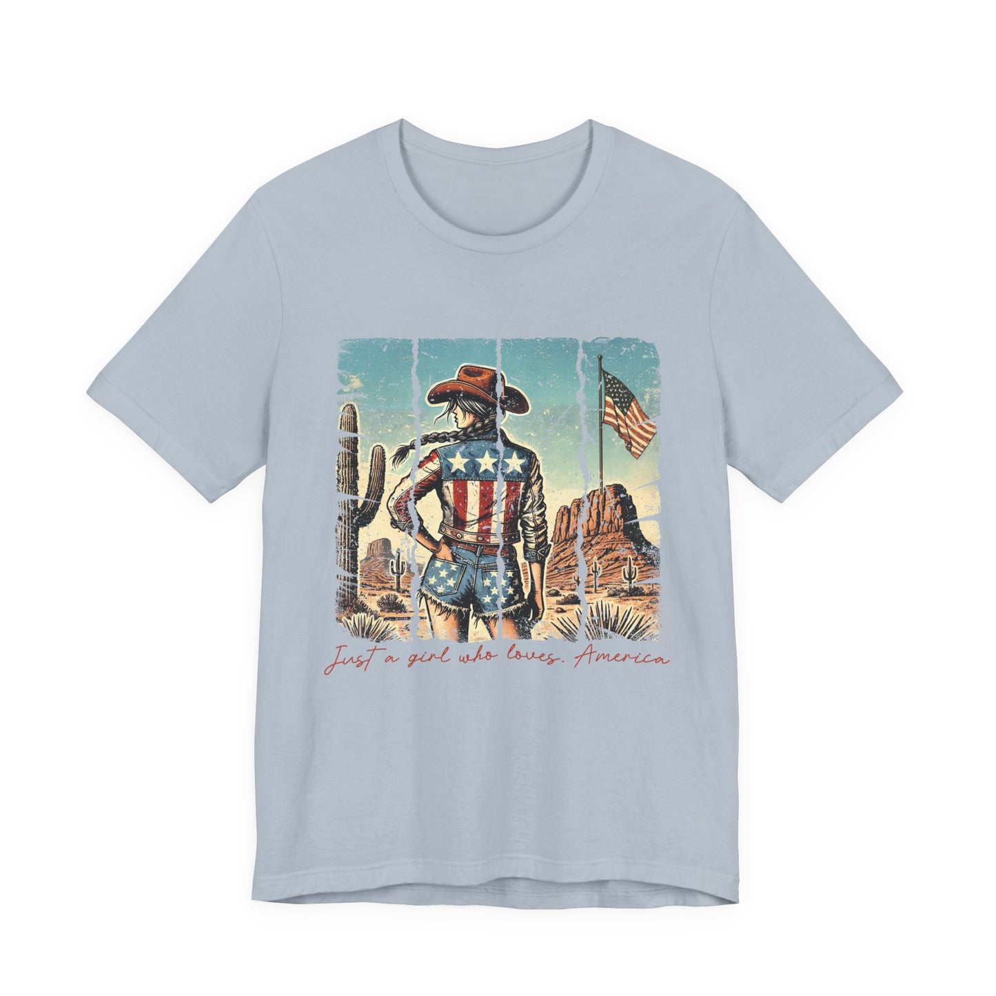 Patriotic Cowgirl Tee — "Just a Girl Who Loves America"