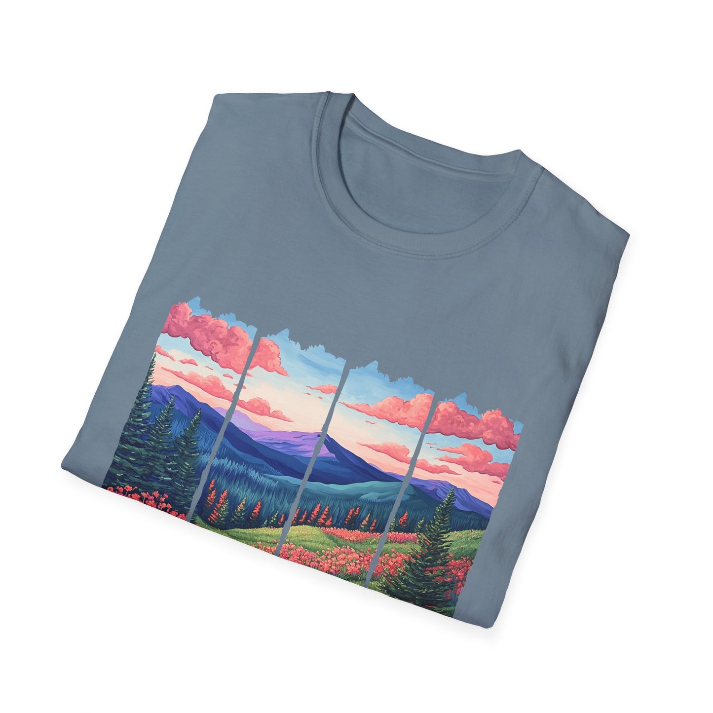 Scenic Mountain Sunset T-Shirt — Wildflower Valley Landscape Tee