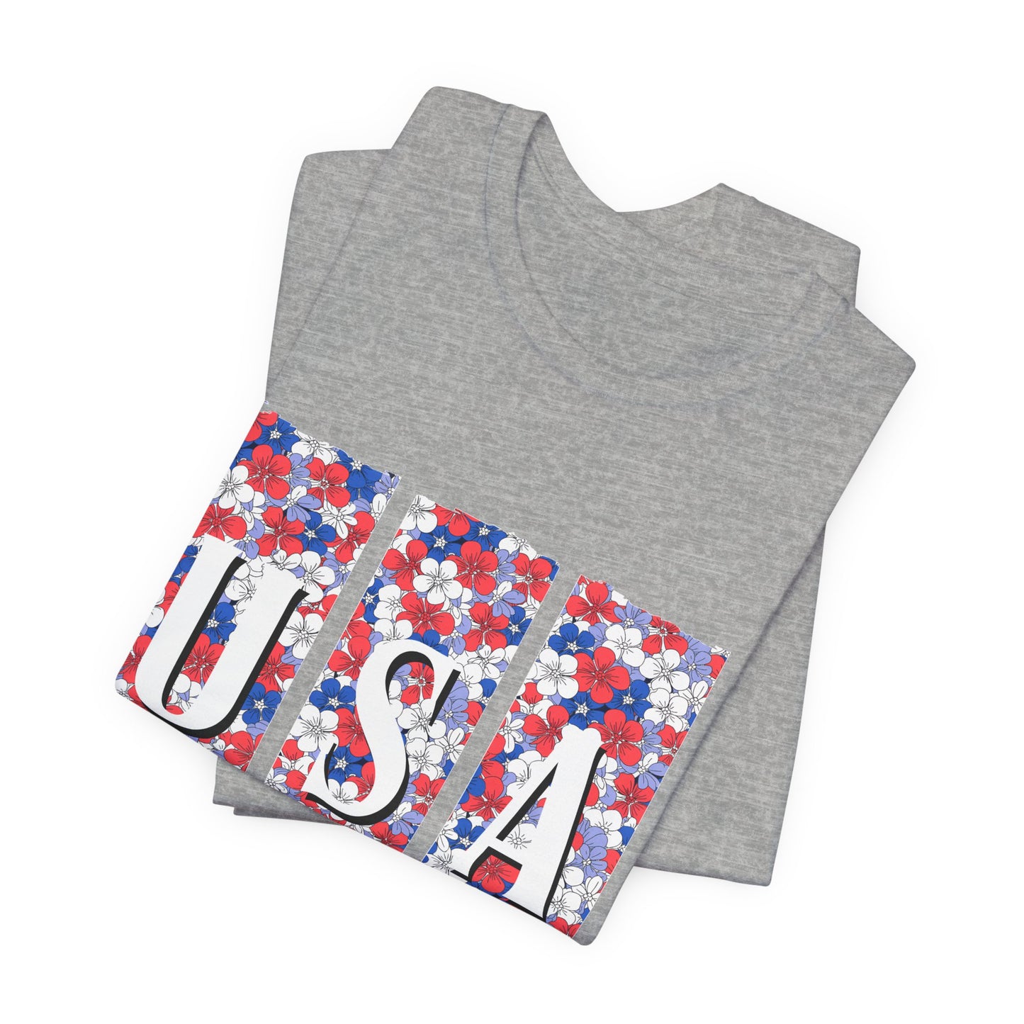 USA Floral Flag T-Shirt — Patriotic Red White Blue Tee (4th of July)