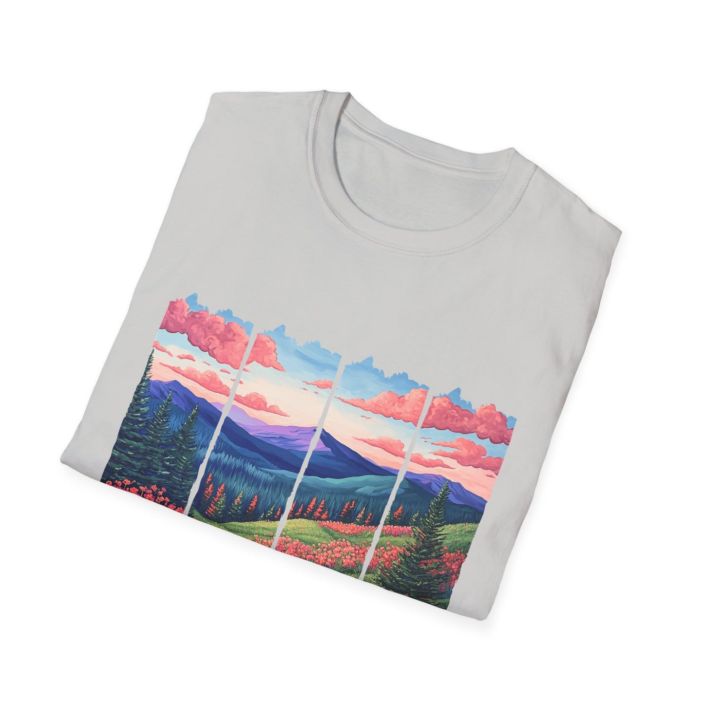 Scenic Mountain Sunset T-Shirt — Wildflower Valley Landscape Tee