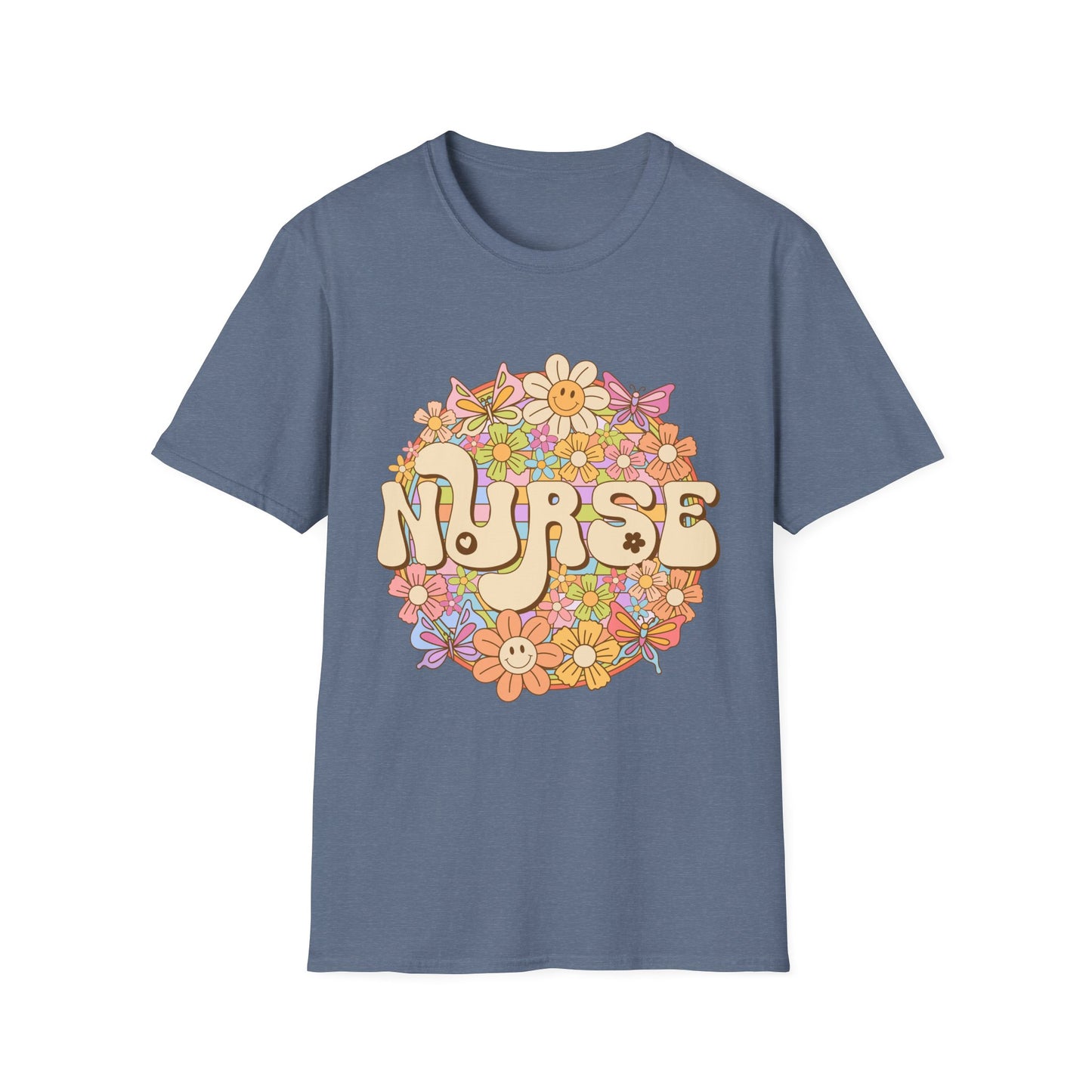 Nurse Floral Retro T-Shirt — Cute Vintage Flower Badge for Nurses