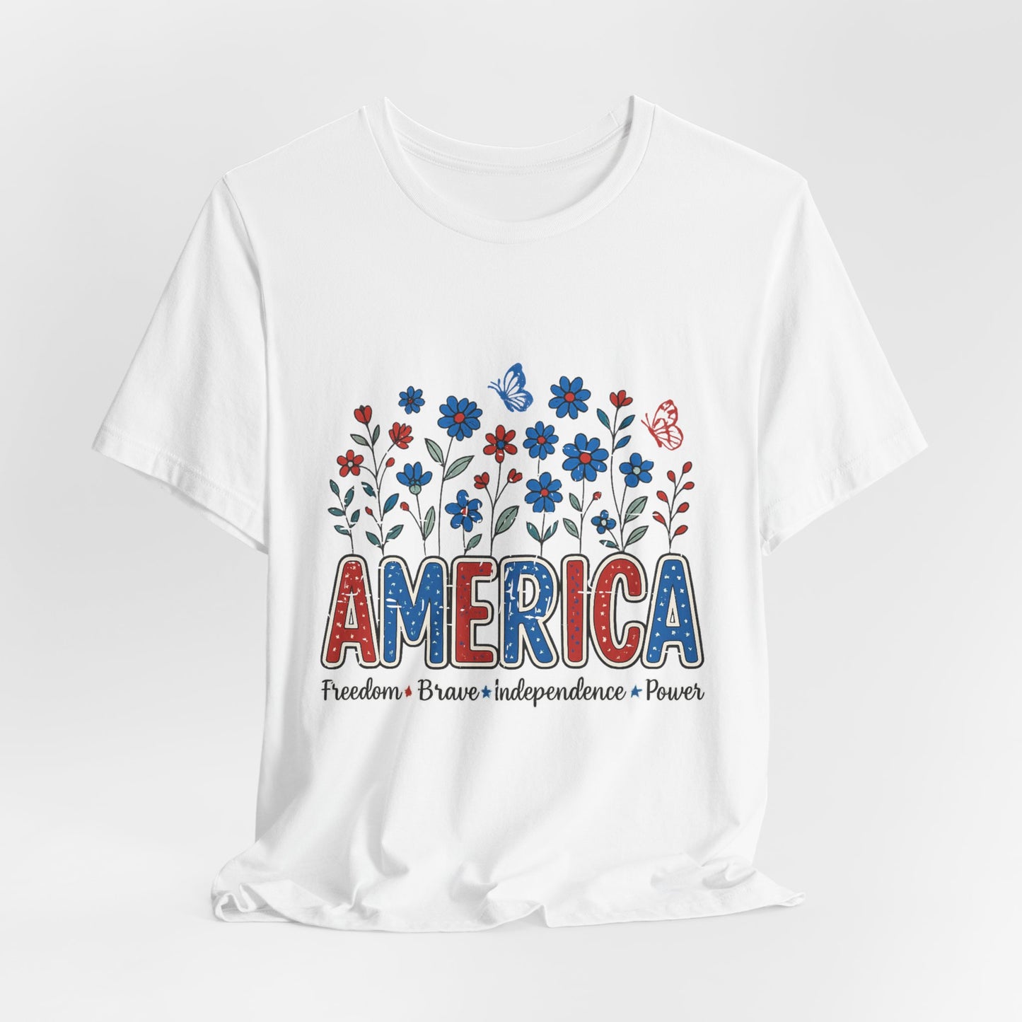 America Floral Tee — Patriotic Freedom, Bravery & Independence T-Shirt