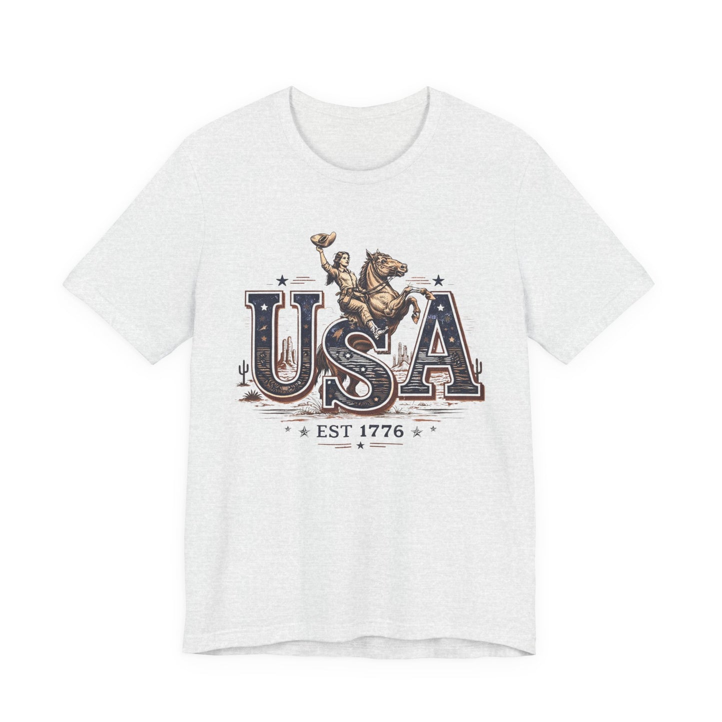USA Western Rodeo T-Shirt – 'USA EST 1776' Patriotic Cowboy Tee