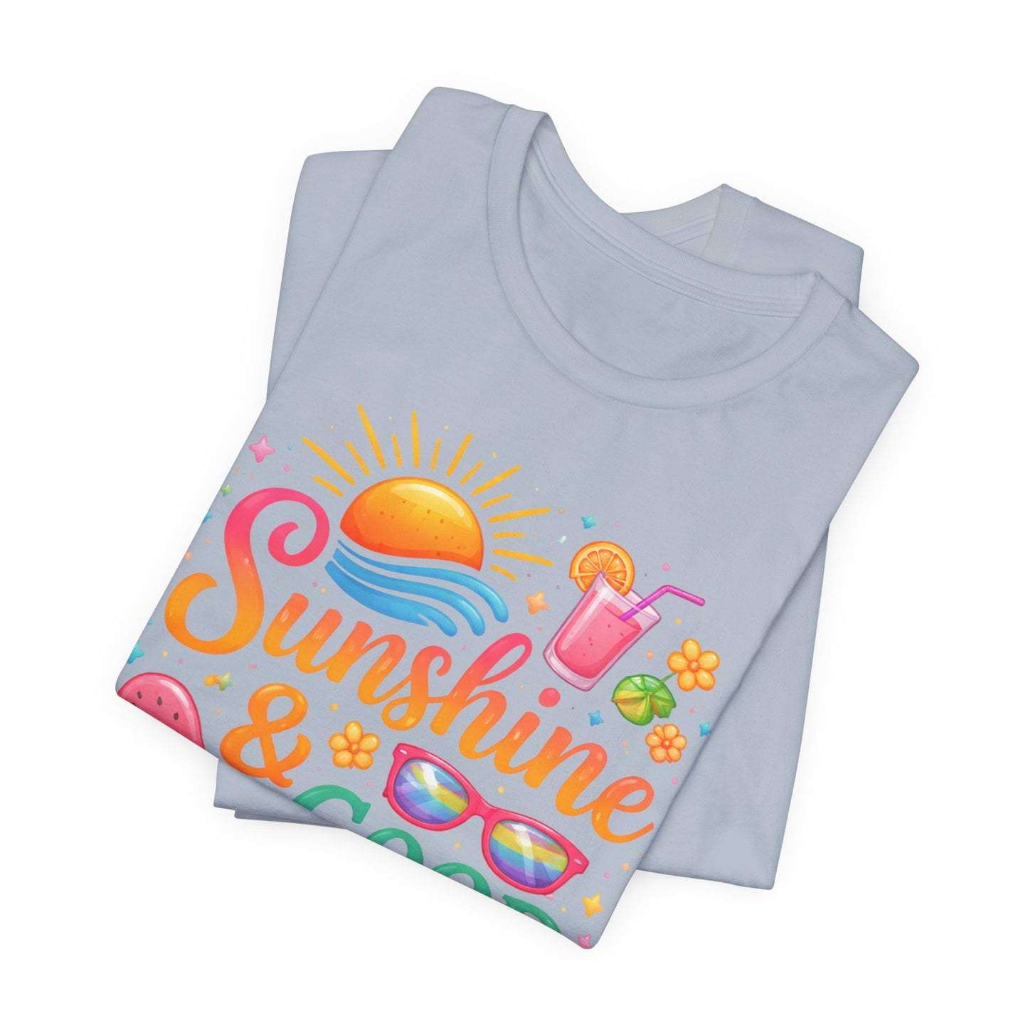 Sunshine & Good Vibes T-Shirt | Summer Beach Drink Sunglasses Popsicle Design