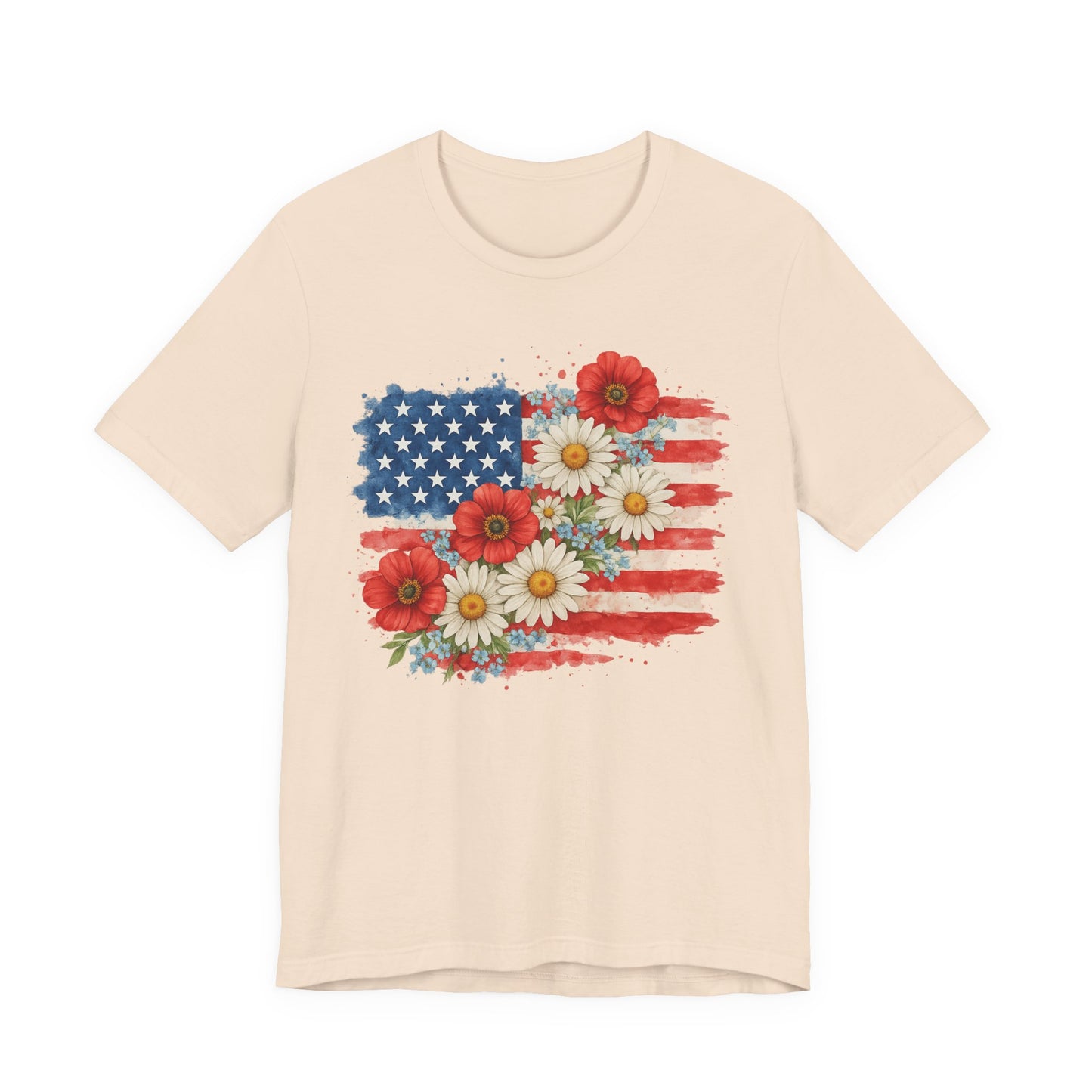American Flag Floral T‑Shirt – Patriotic Daisy & Poppy USA Tee