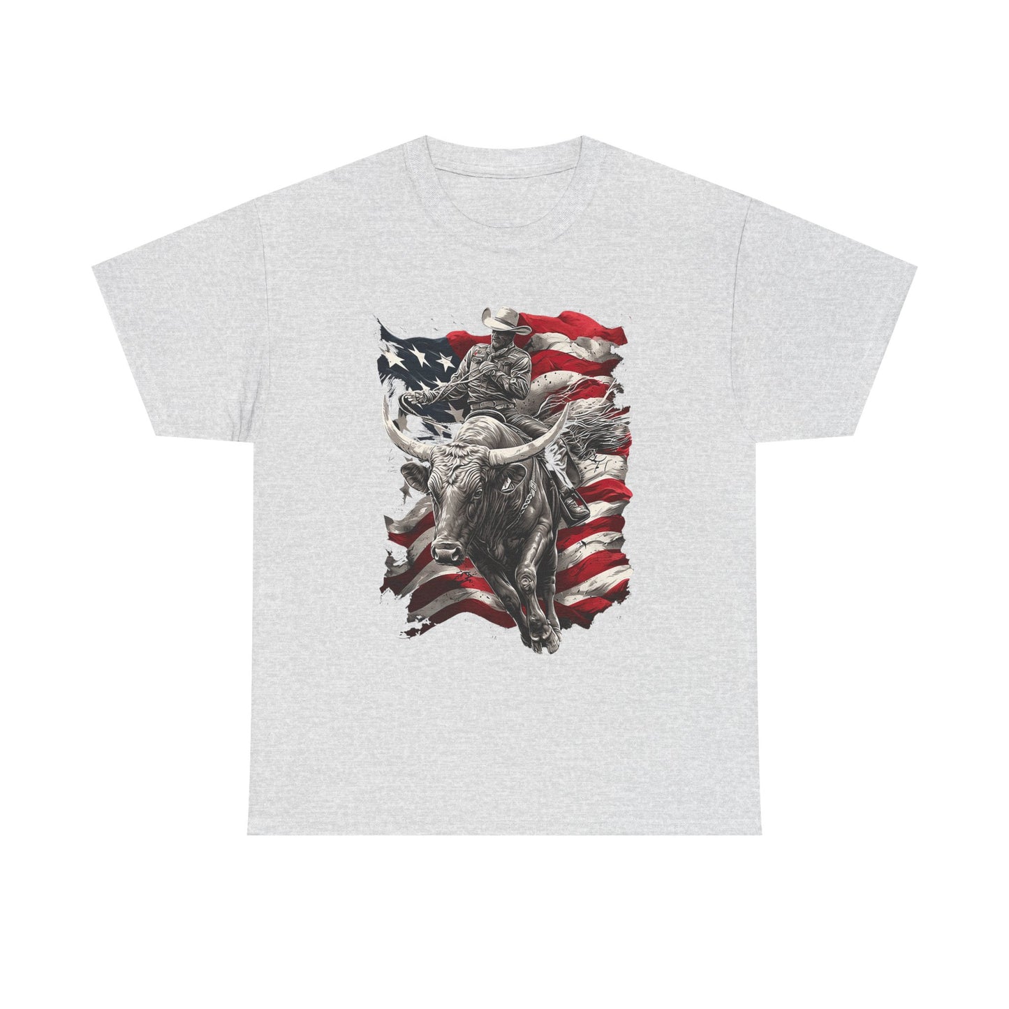 American Rodeo Bull Rider T-Shirt — Patriotic Flag Western Tee