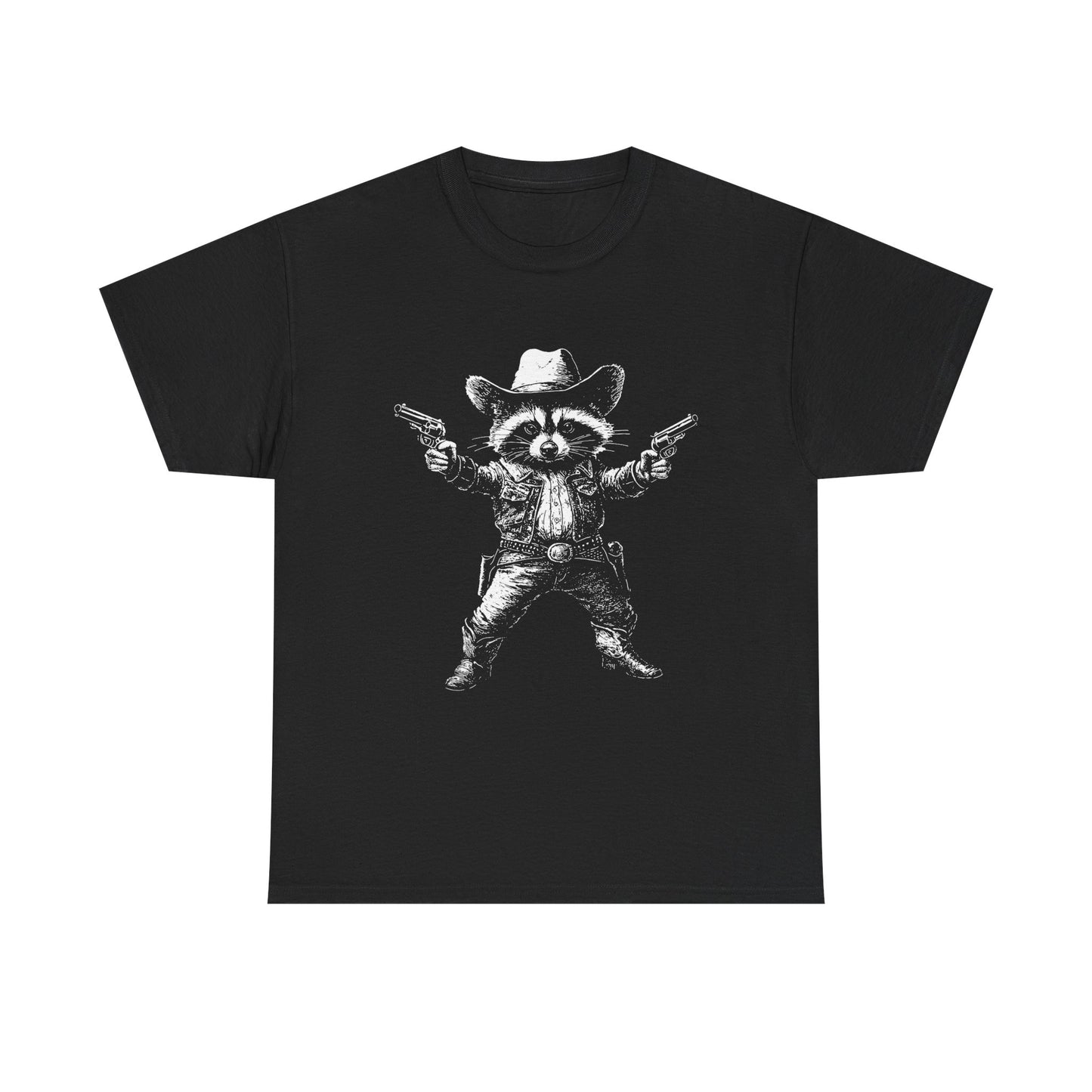 Cowboy Raccoon Graphic Tee — Western Gunslinger Vintage Style Shirt