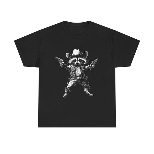Cowboy Raccoon Graphic Tee — Western Gunslinger Vintage Style Shirt