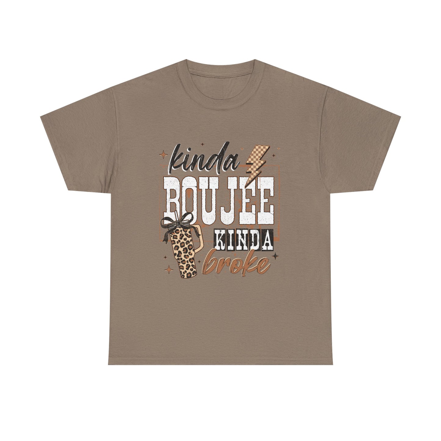 Kinda Boujee Kinda Broke Tee — Leopard Print Graphic T‑Shirt