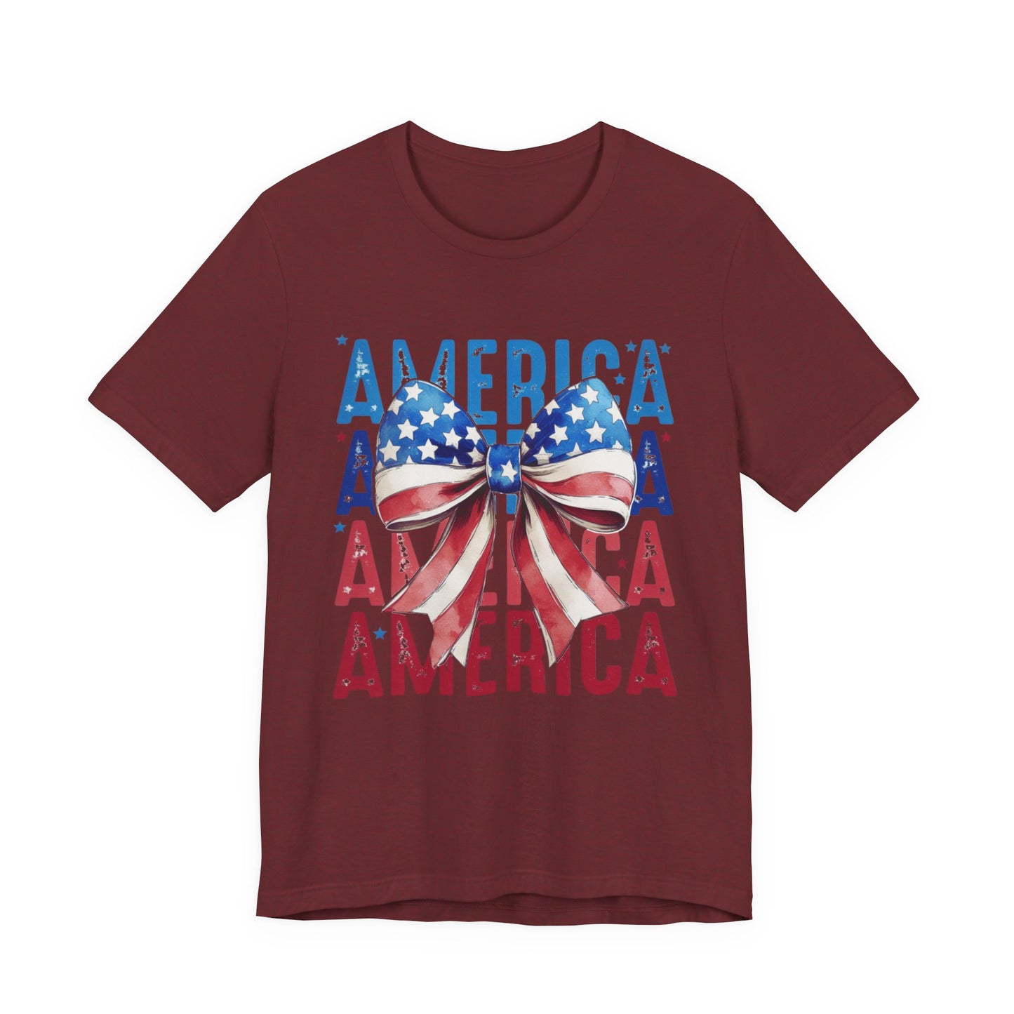 Patriotic America Bow T-Shirt — USA Flag Ribbon 4th of July Tee
