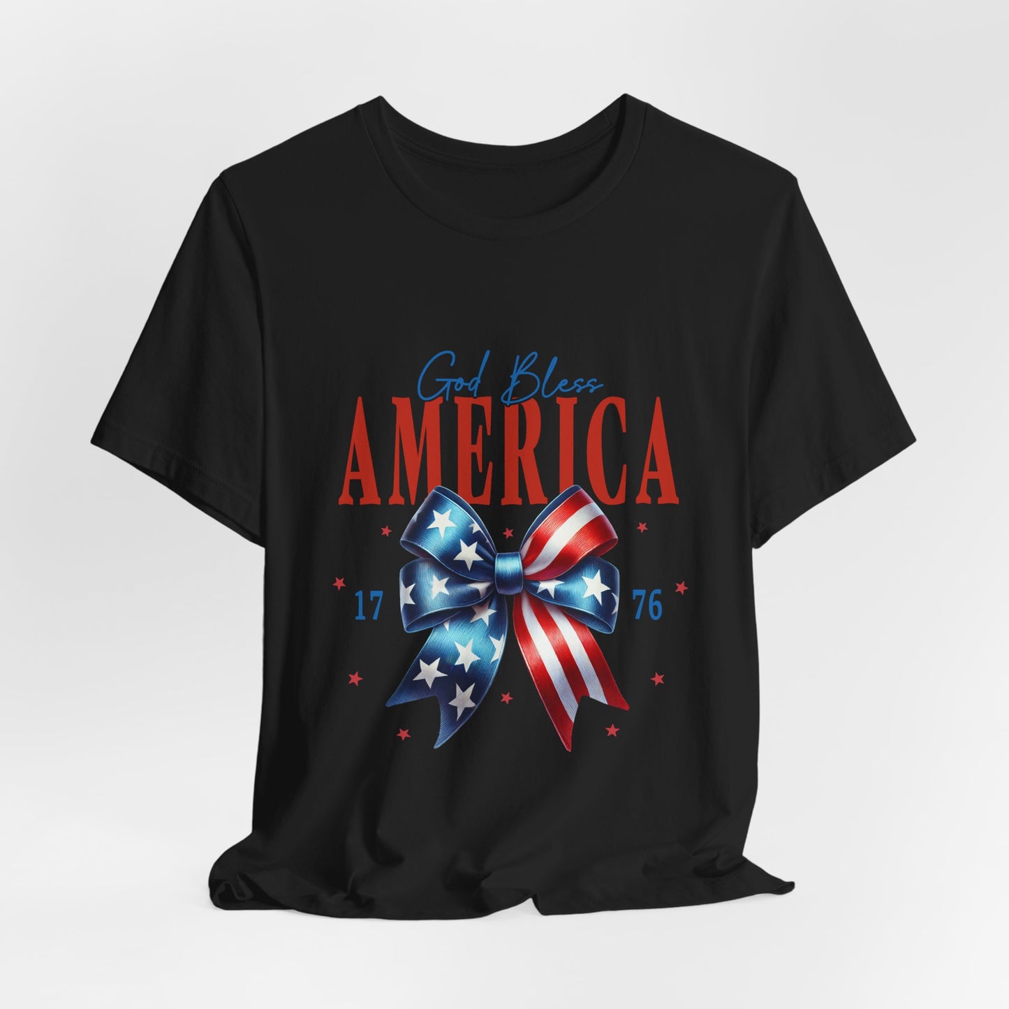 God Bless America Bow T-Shirt — Patriotic 1776 Fourth of July Tee