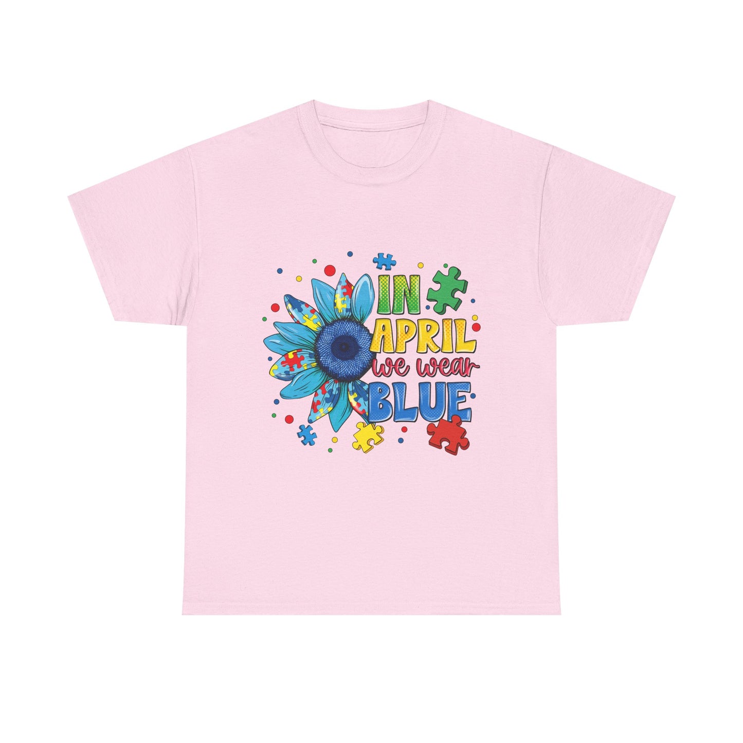 April We Wear Blue T-Shirt – Autism Awareness Sunflower Design