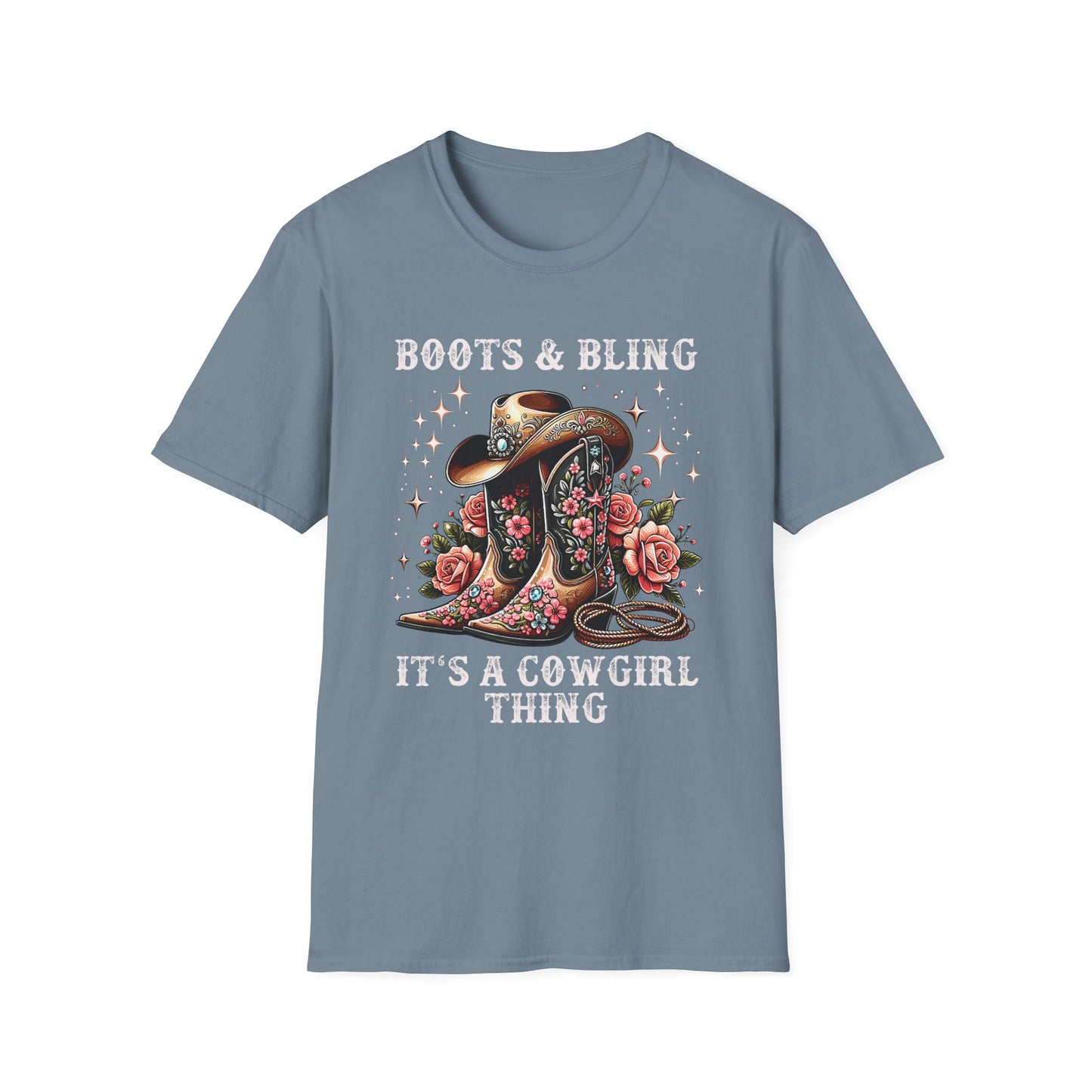Cowgirl T-Shirt — "Boots & Bling" Floral Western Tee