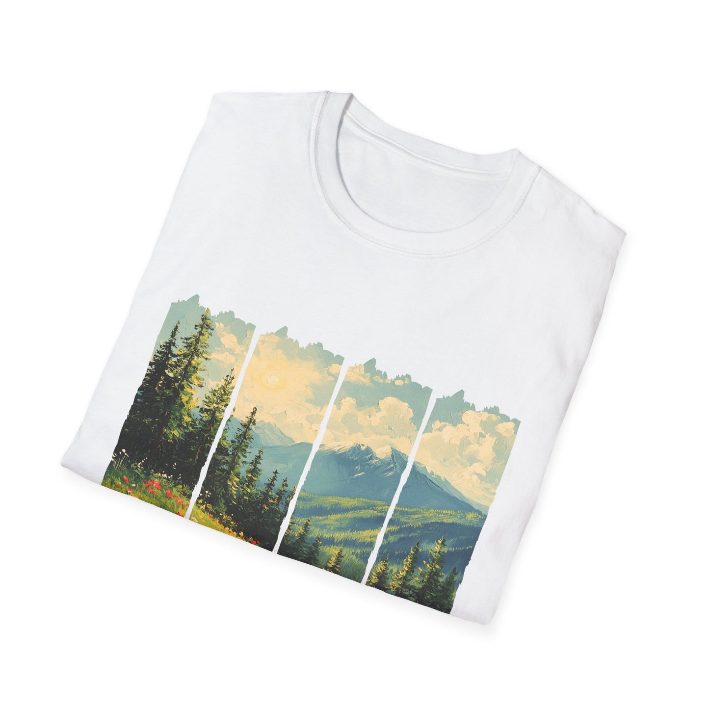 Mountain Meadow T-Shirt — Scenic Landscape Panel Tee