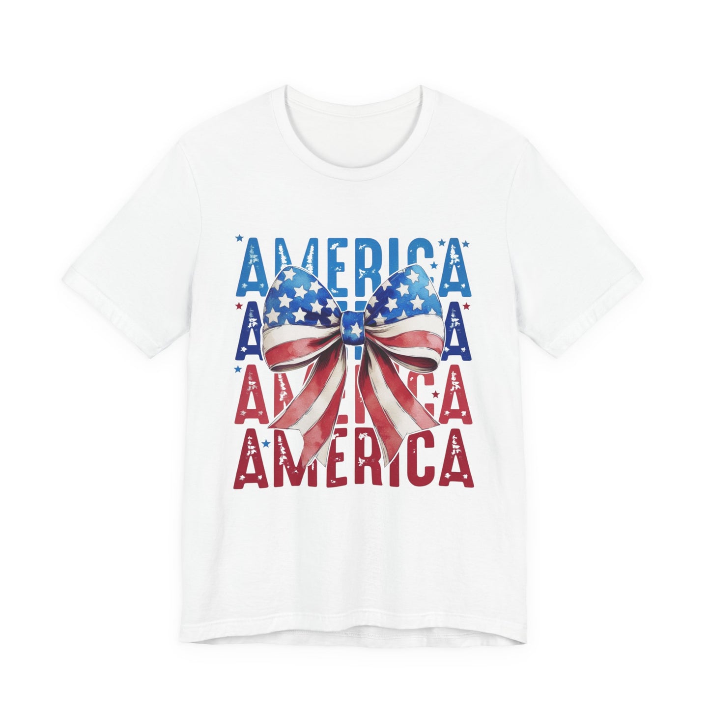 Patriotic America Bow T-Shirt — USA Flag Ribbon 4th of July Tee