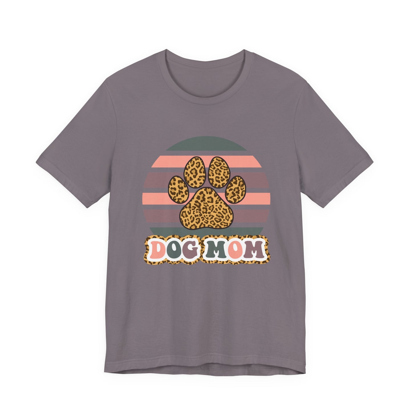 Dog Mom Leopard Paw Tee — Retro Striped Pet Lover T‑Shirt