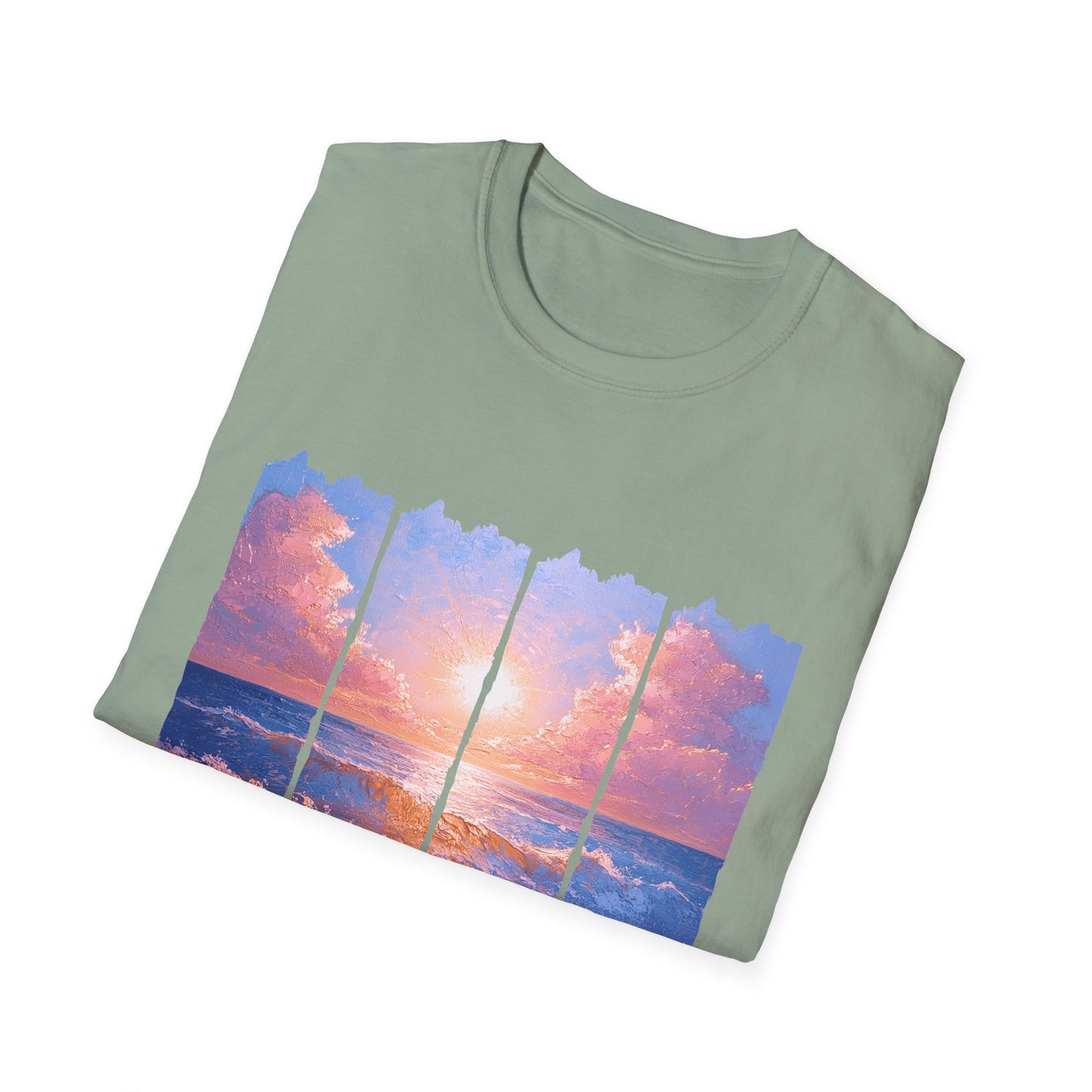 Sunset Ocean Panel T-Shirt — "Pray Without Ceasing" Inspirational Beach Tee