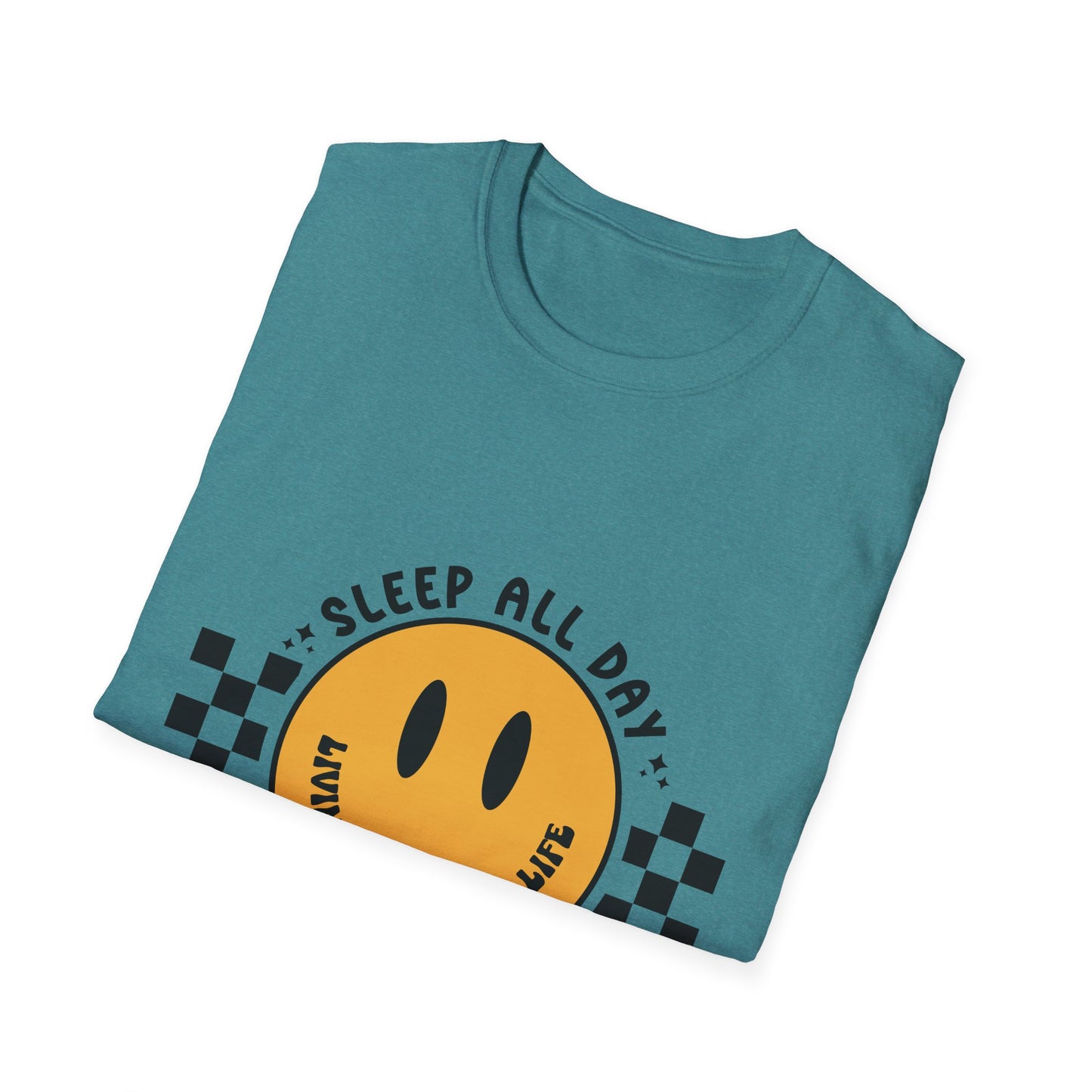 Nurse Smiley Tee — “Sleep All Day, Nurse All Night” Graphic T-Shirt