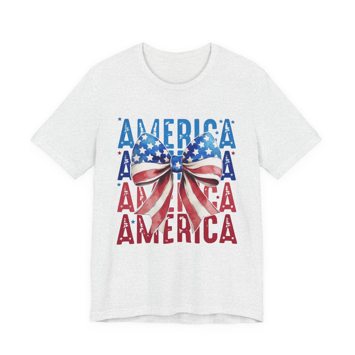 Patriotic America Bow T-Shirt — USA Flag Ribbon 4th of July Tee
