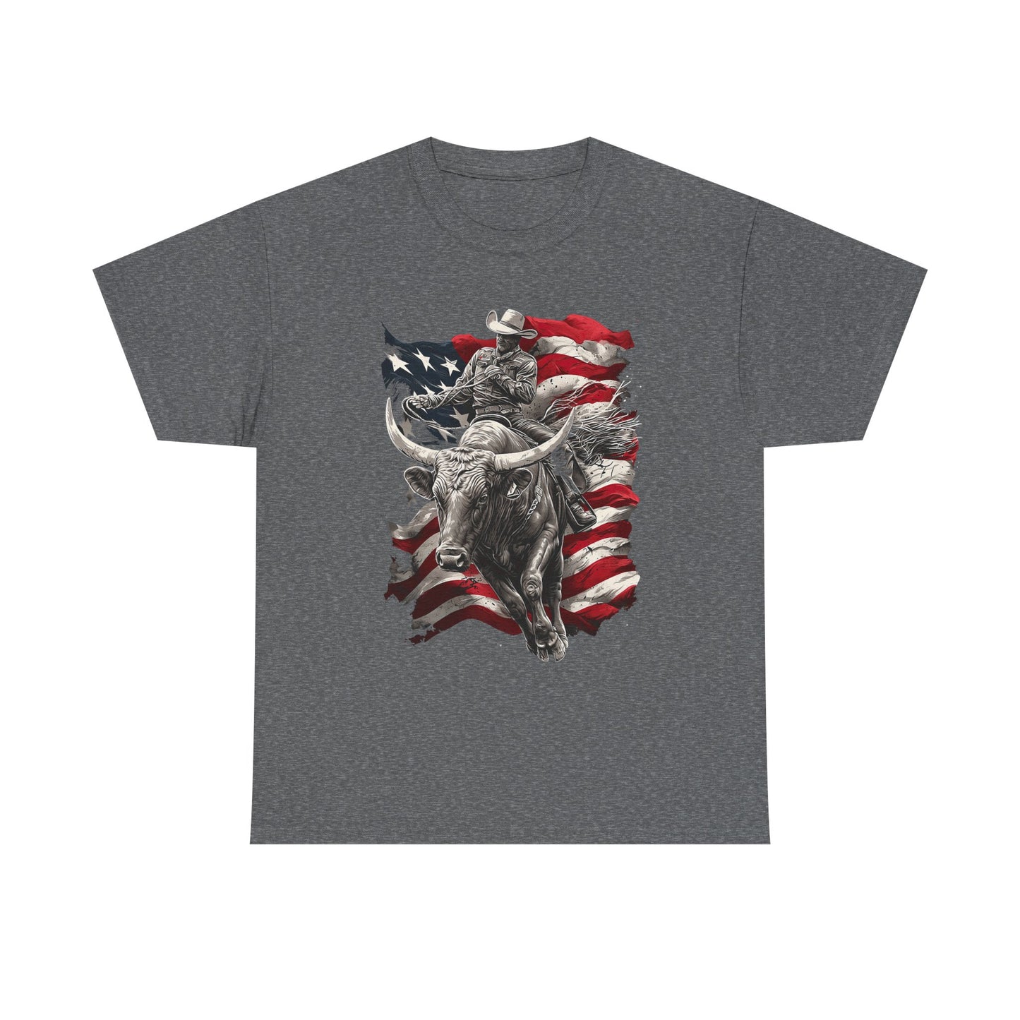 American Rodeo Bull Rider T-Shirt — Patriotic Flag Western Tee