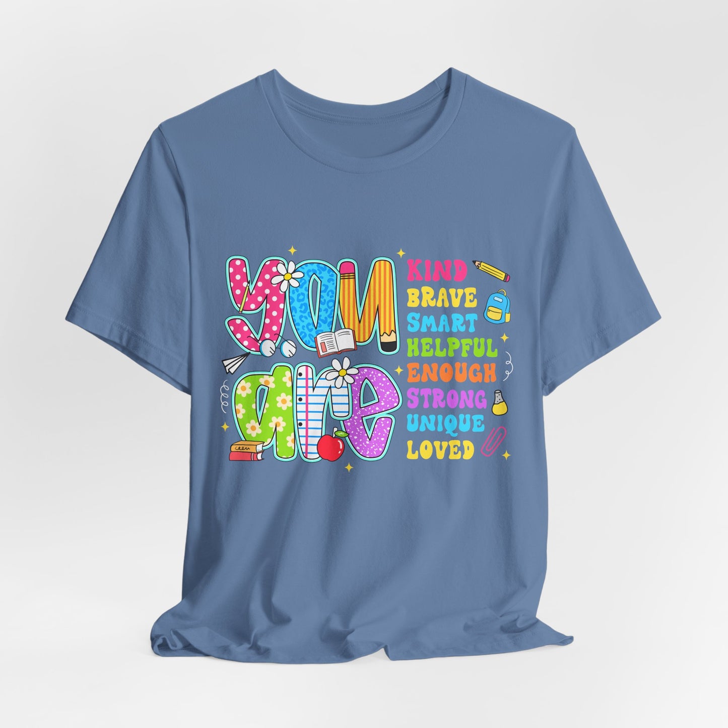 You Are Loved Kids T-Shirt — Colorful Positive Affirmation Tee (You Are Kind, Brave, Smart)