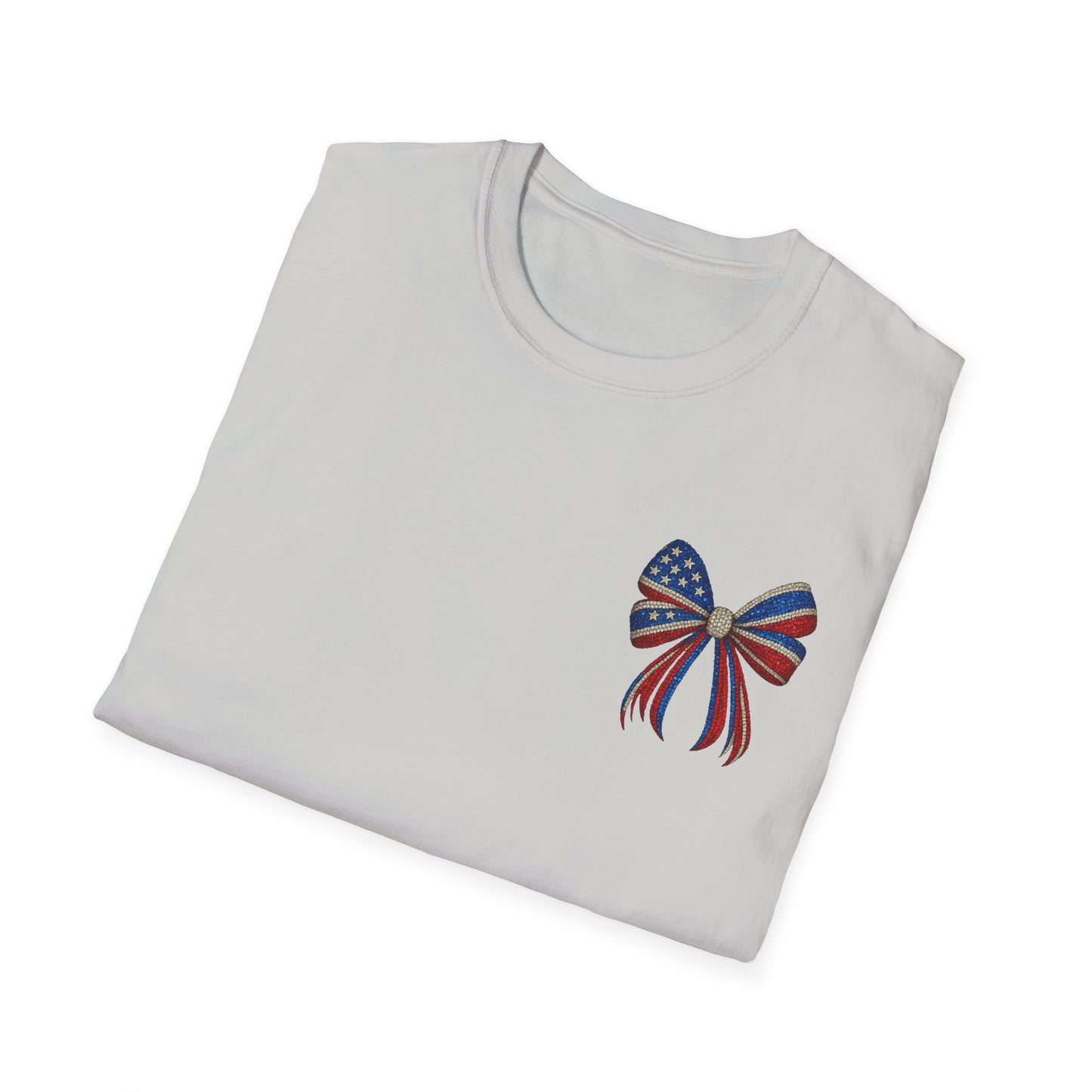 Patriotic Tee - "Land of the Free Because of the Brave" American Flag Bow