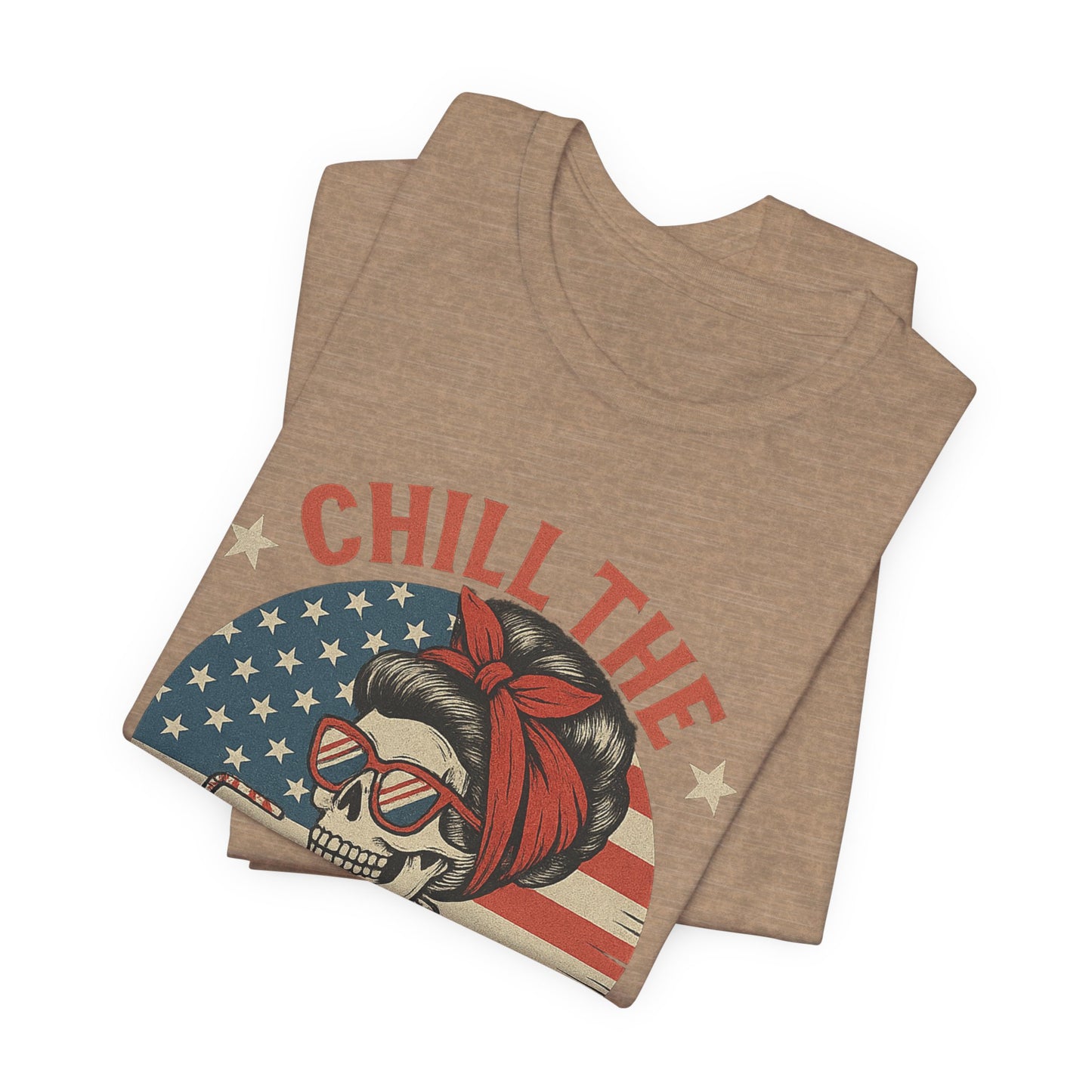 Chill the Fourth Out Tee – Retro Skull with American Flag & Drink | 4th of July Patriotic Shirt