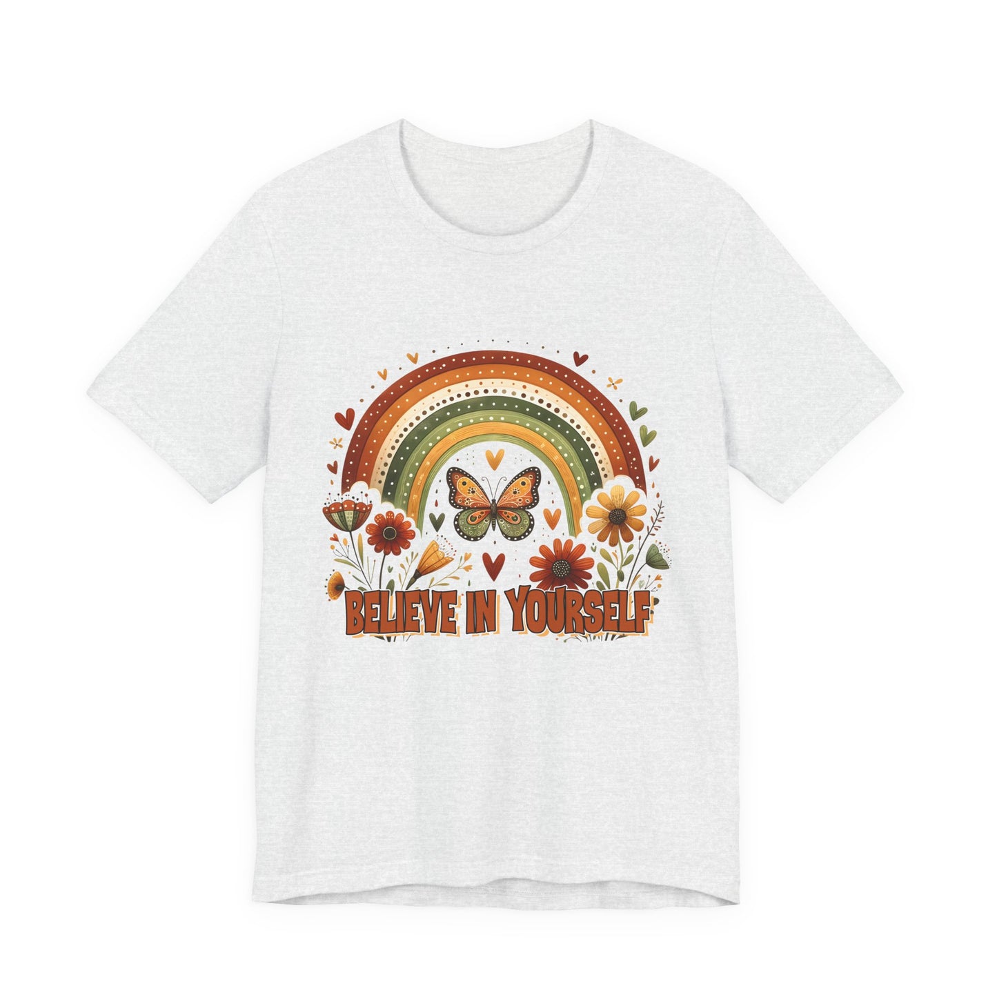 Believe In Yourself Butterfly Tee — Retro Rainbow Floral Inspirational T‑Shirt