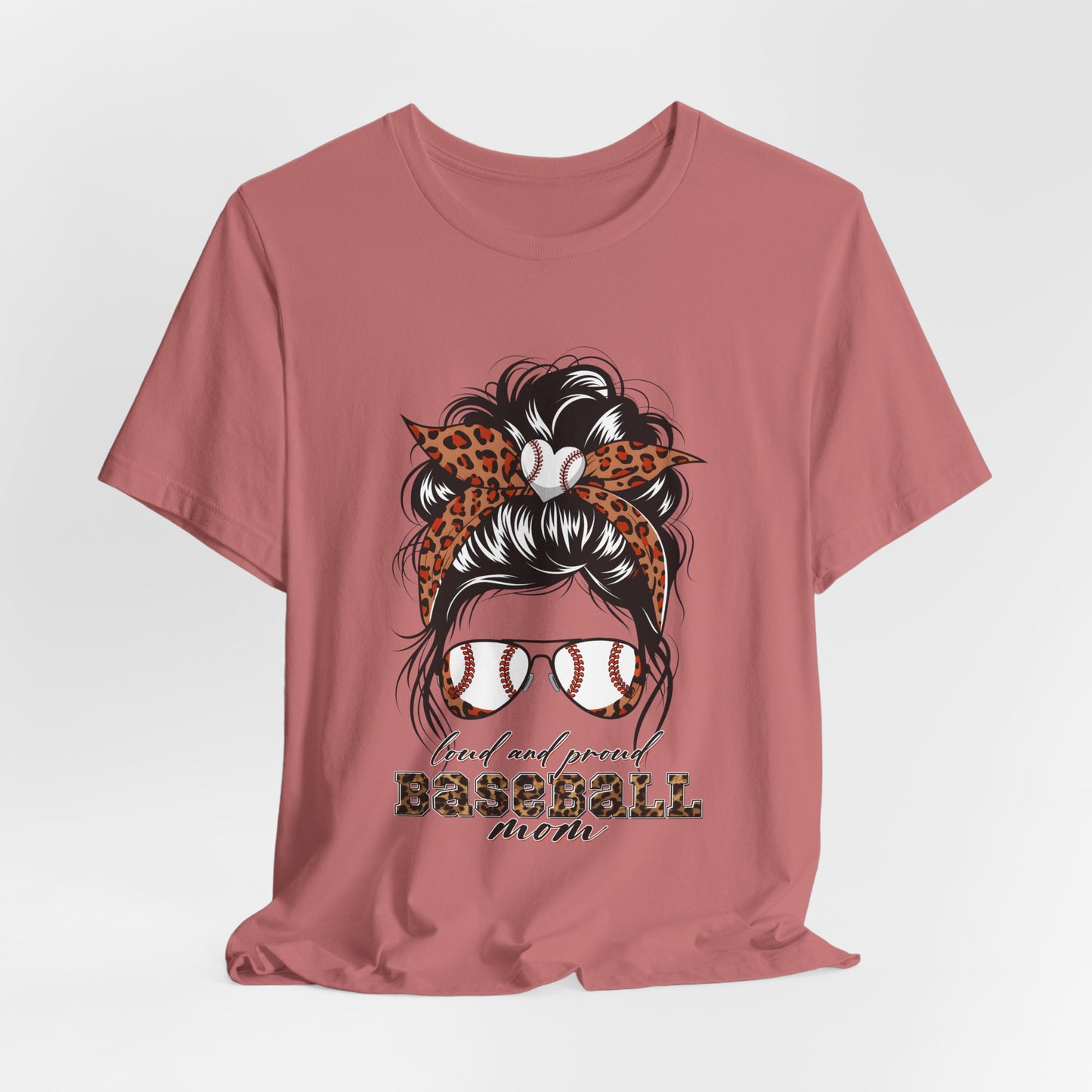 Baseball Mom Graphic Tee — Leopard Hairbow, Sunnies & "Baseball Mom" Text