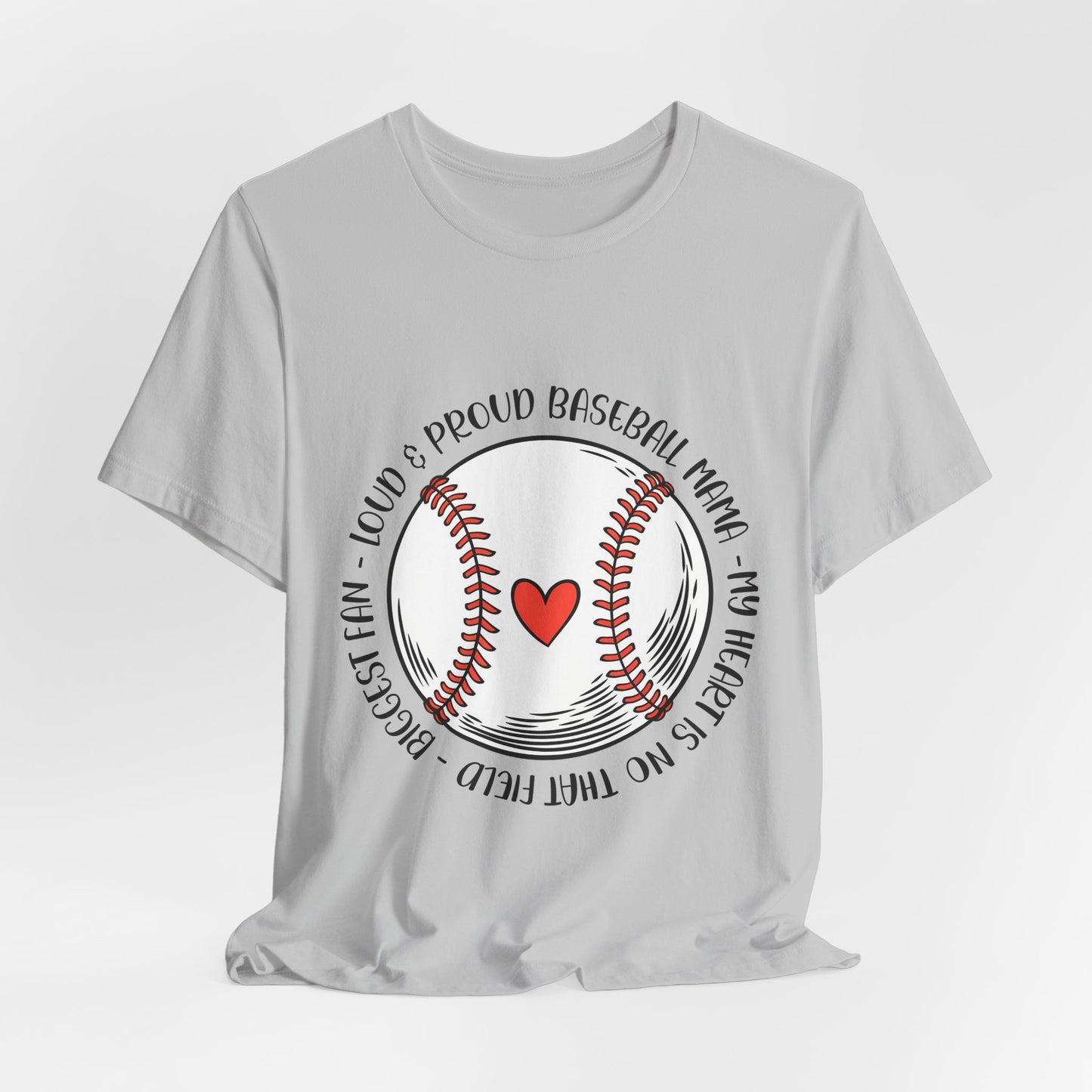 Baseball Mom Tee – Proud Baseball Mama Graphic Shirt (Heart & Stitch Design)